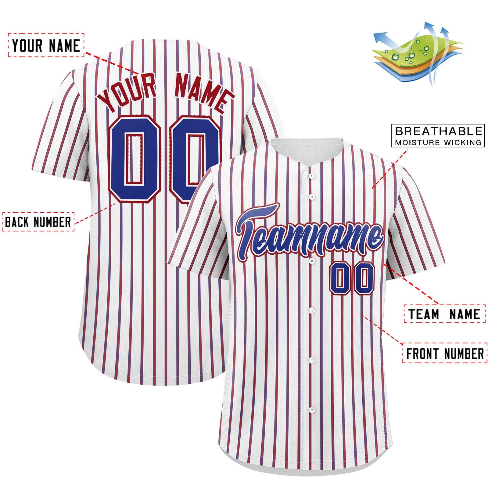 Custom White Royal Tricolor Stripe Fashion Authentic Baseball Jersey