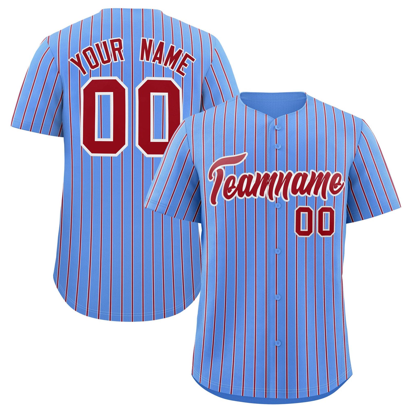 Custom Powder Blue White Tricolor Stripe Fashion Authentic Baseball Jersey