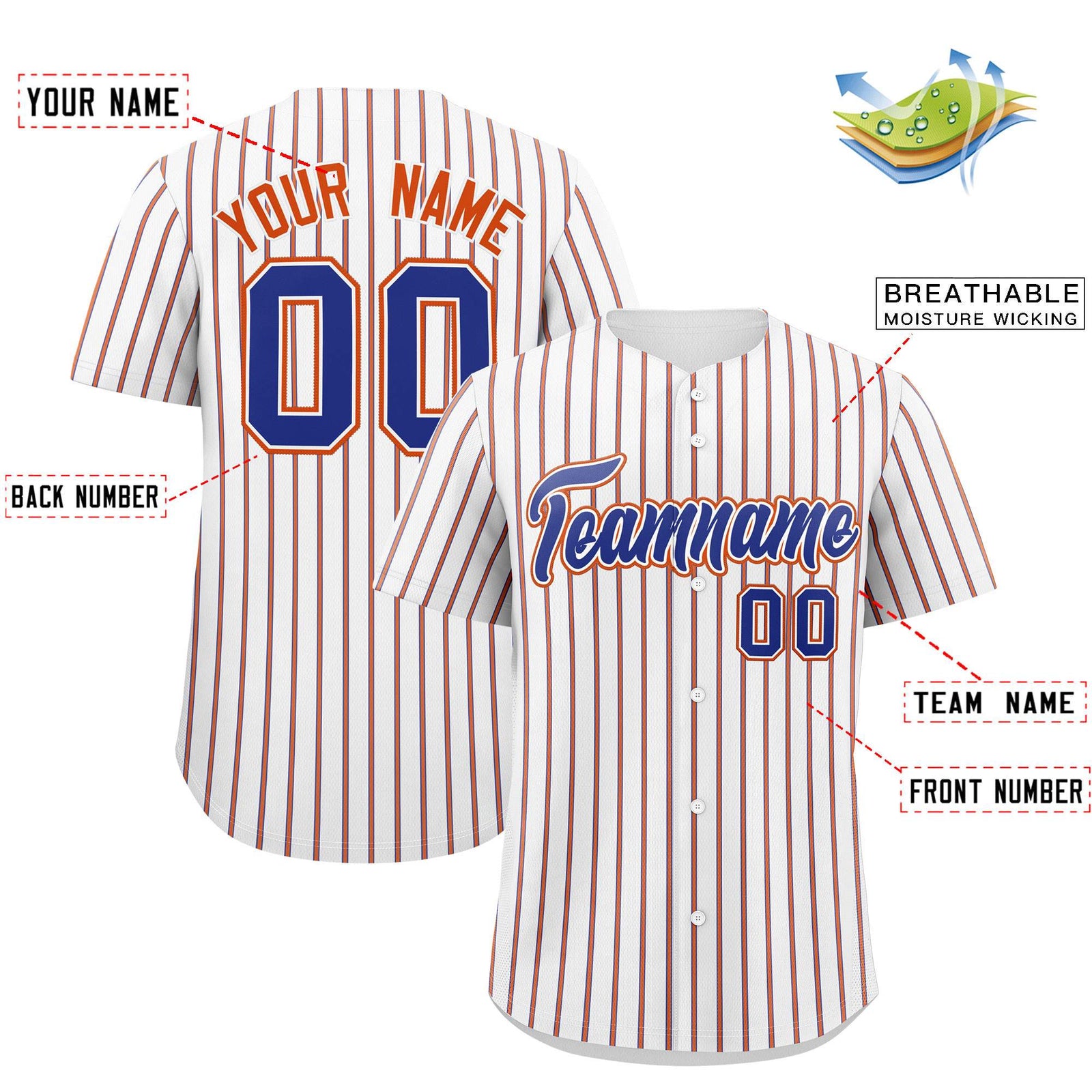 Custom White Royal Tricolor Stripe Fashion Authentic Baseball Jersey