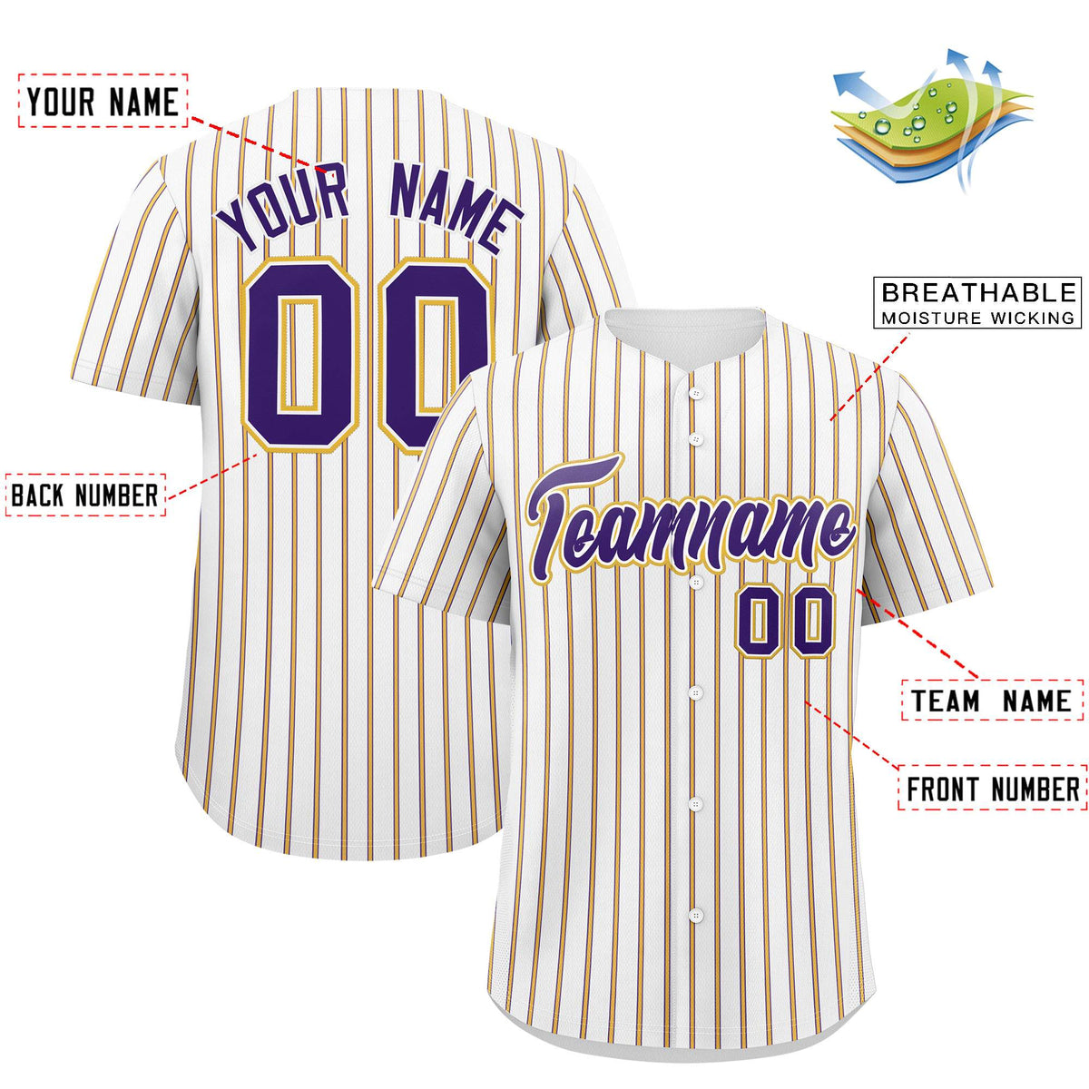 Custom White Purple Tricolor Stripe Fashion Authentic Baseball Jersey