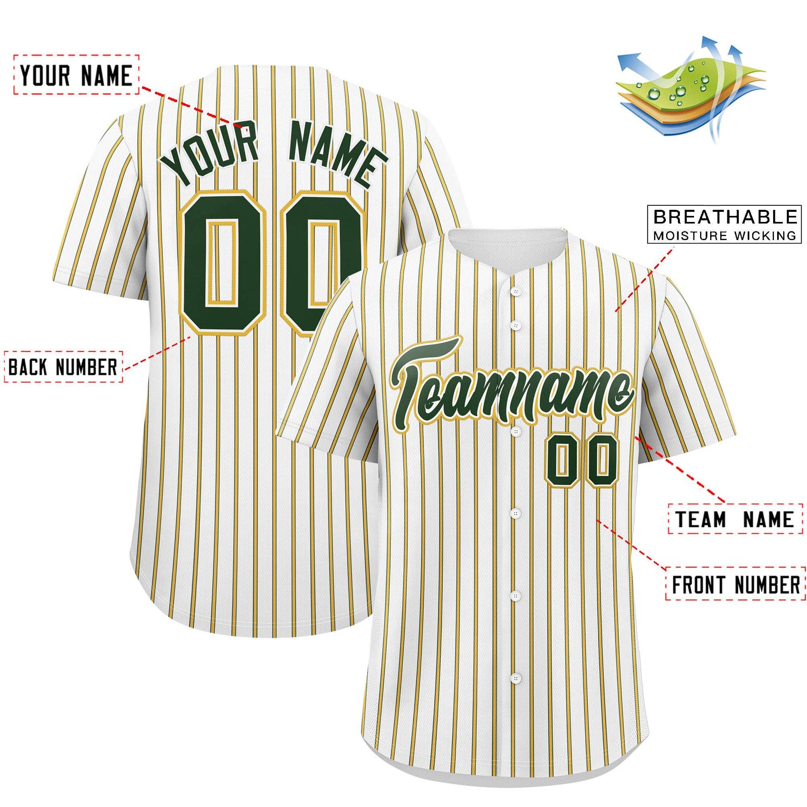 Custom White Green Tricolor Stripe Fashion Authentic Baseball Jersey