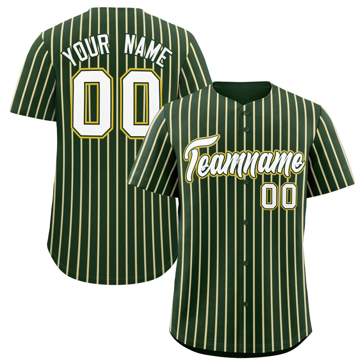 Custom Green Gold Tricolor Stripe Fashion Authentic Baseball Jersey