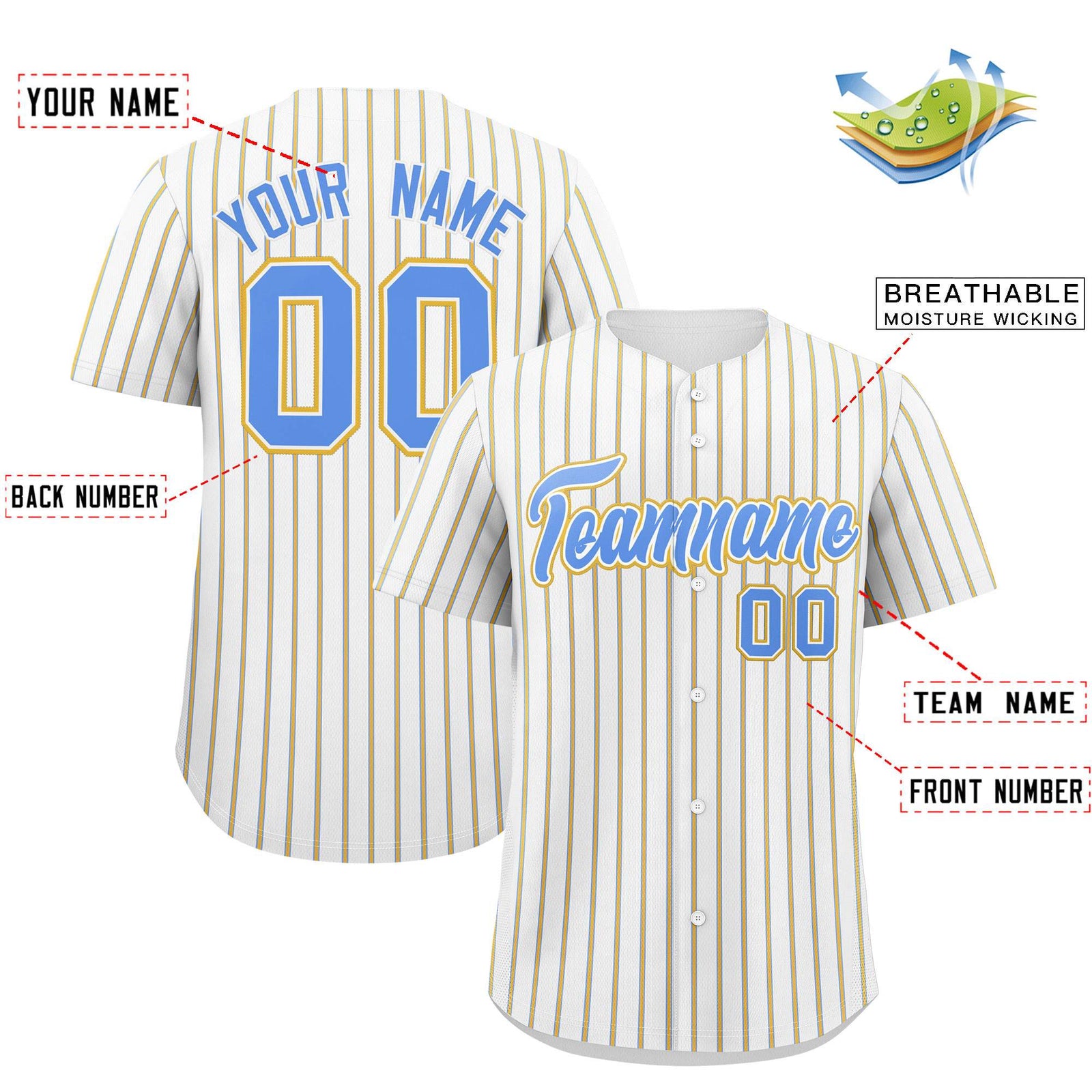 Custom White Powder Blue Tricolor Stripe Fashion Authentic Baseball Jersey
