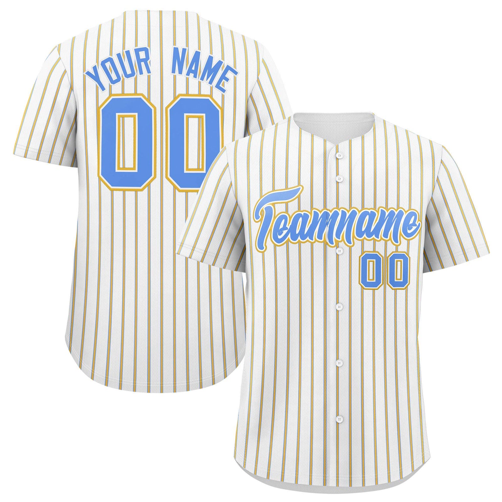Custom White Powder Blue Tricolor Stripe Fashion Authentic Baseball Jersey