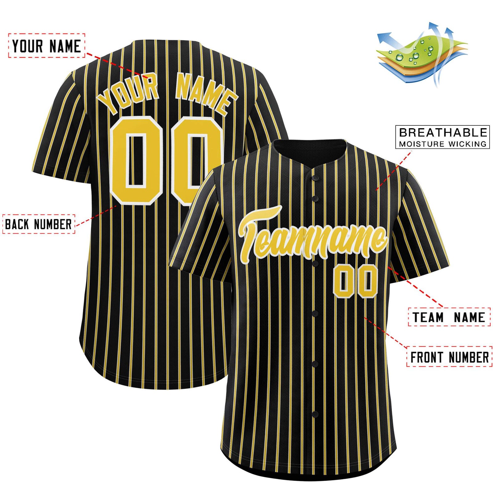 Custom Black White Tricolor Stripe Fashion Authentic Baseball Jersey