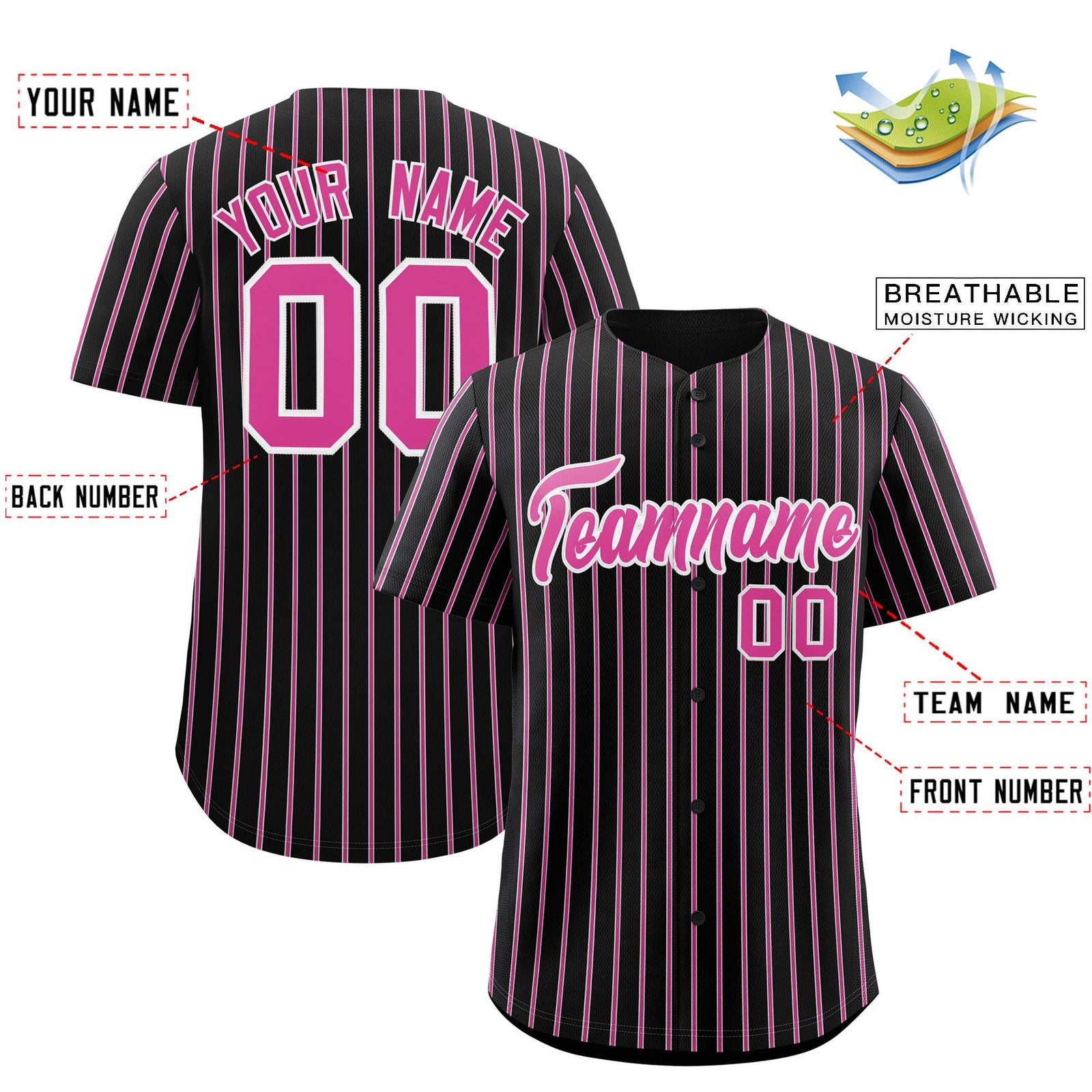 Custom Black White Tricolor Stripe Fashion Authentic Baseball Jersey
