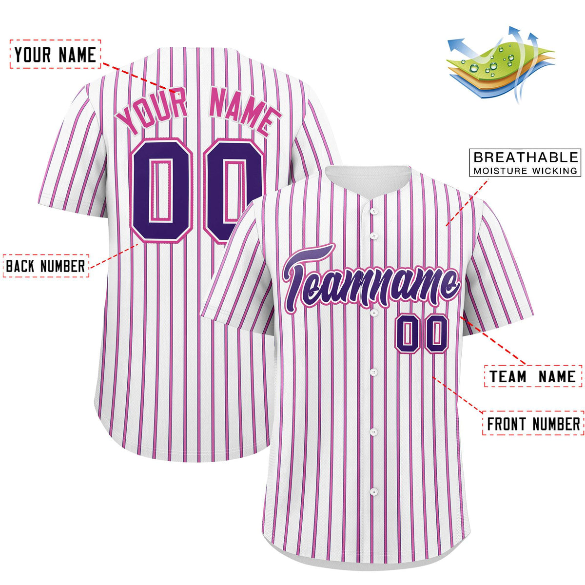 Custom White Purple Tricolor Stripe Fashion Authentic Baseball Jersey