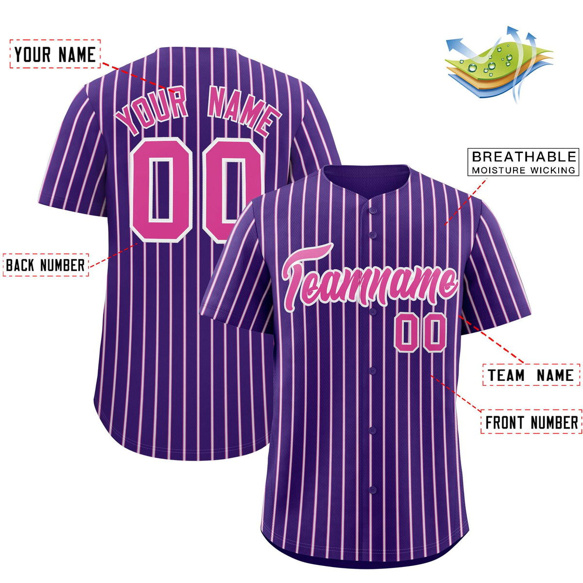 Custom Purple White Tricolor Stripe Fashion Authentic Baseball Jersey