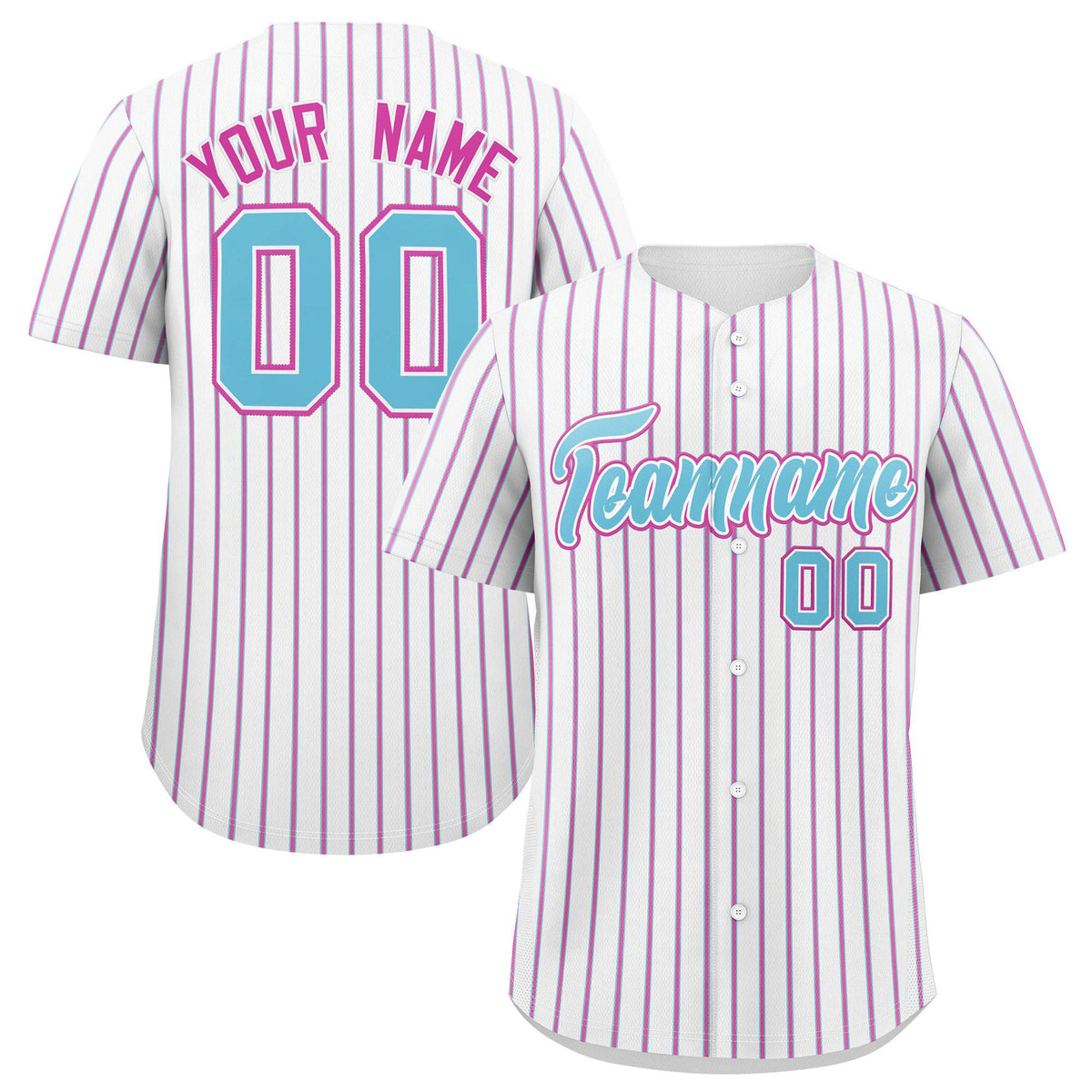 Custom White Sky Blue Tricolor Stripe Fashion Authentic Baseball Jersey