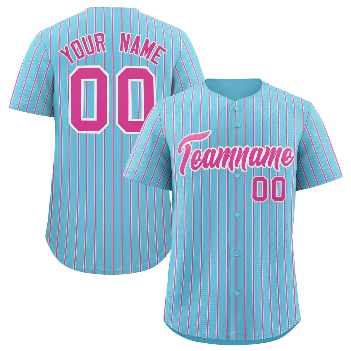 Custom Sky Blue White Tricolor Stripe Fashion Authentic Baseball Jersey