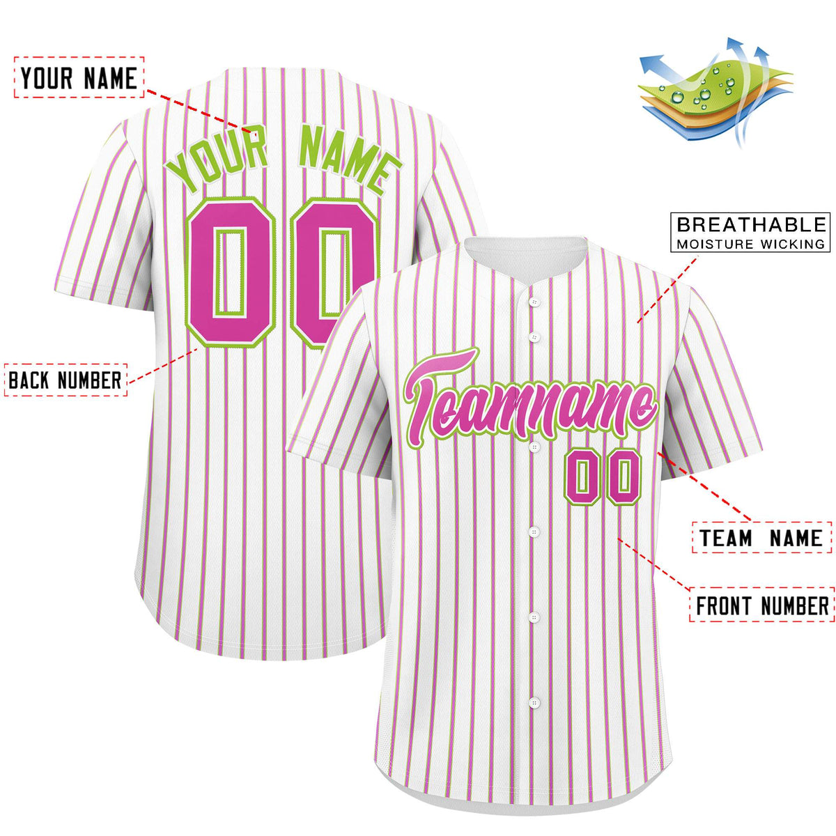 Custom White Neon Green Tricolor Stripe Fashion Authentic Baseball Jersey