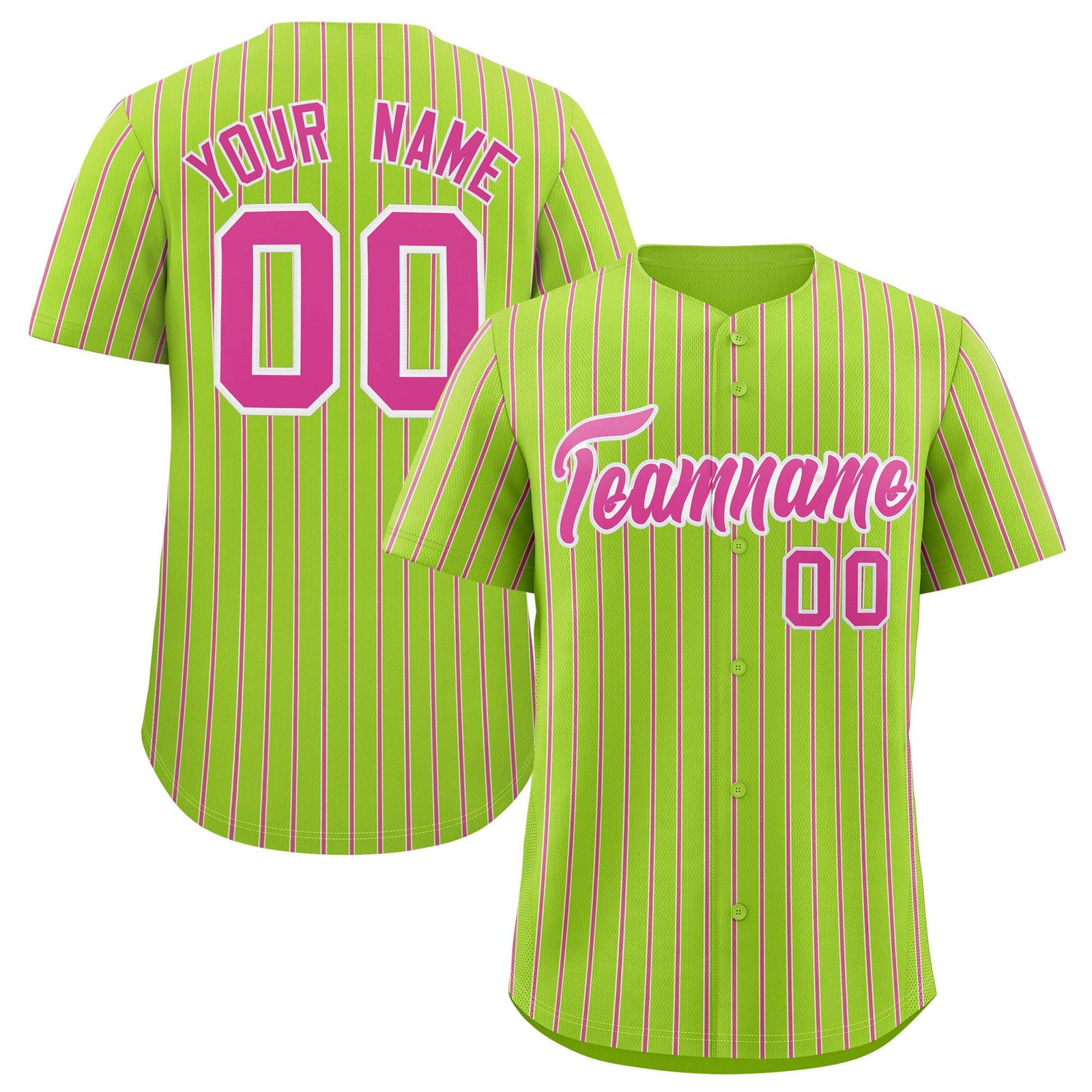 Custom Neon Green White Tricolor Stripe Fashion Authentic Baseball Jersey