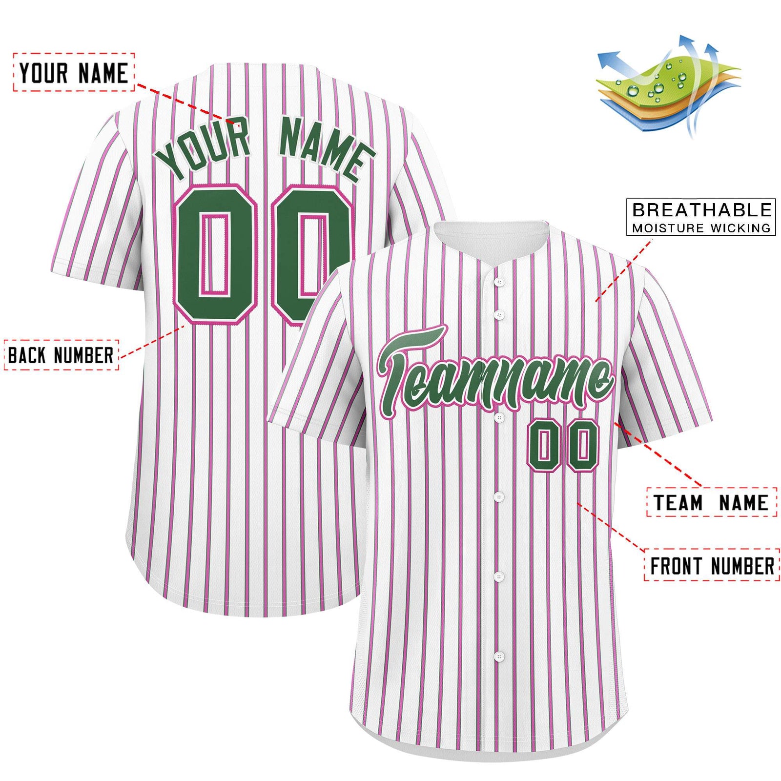 Custom White Kelly Green Tricolor Stripe Fashion Authentic Baseball Jersey