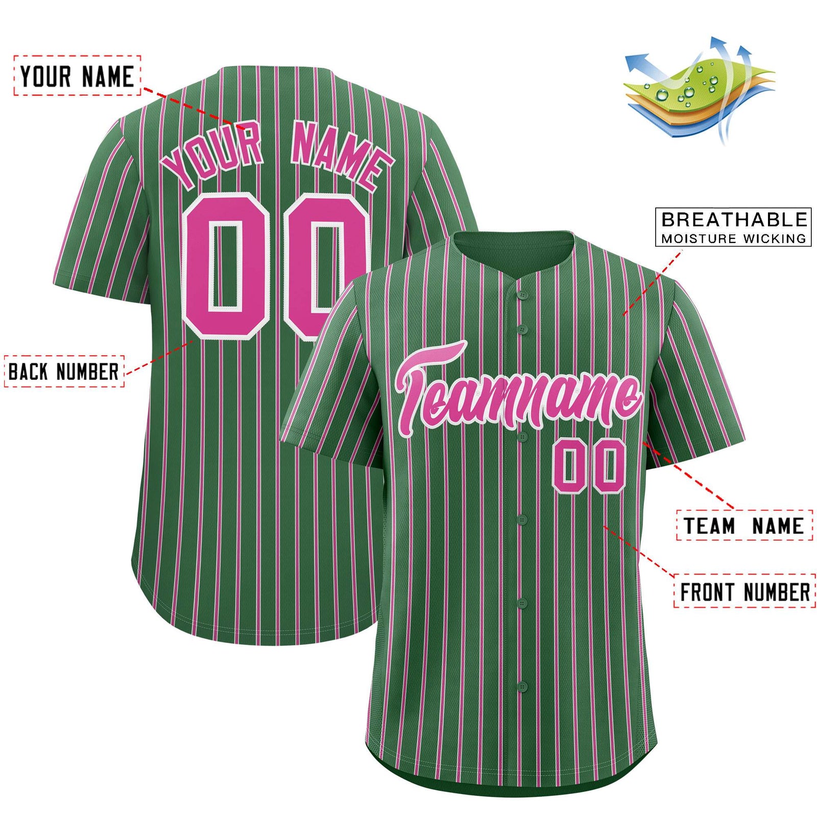 Custom Kelly Green White Tricolor Stripe Fashion Authentic Baseball Jersey