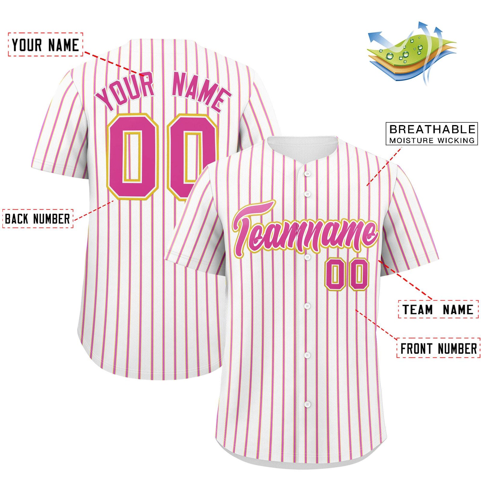 Custom White Gold Tricolor Stripe Fashion Authentic Baseball Jersey