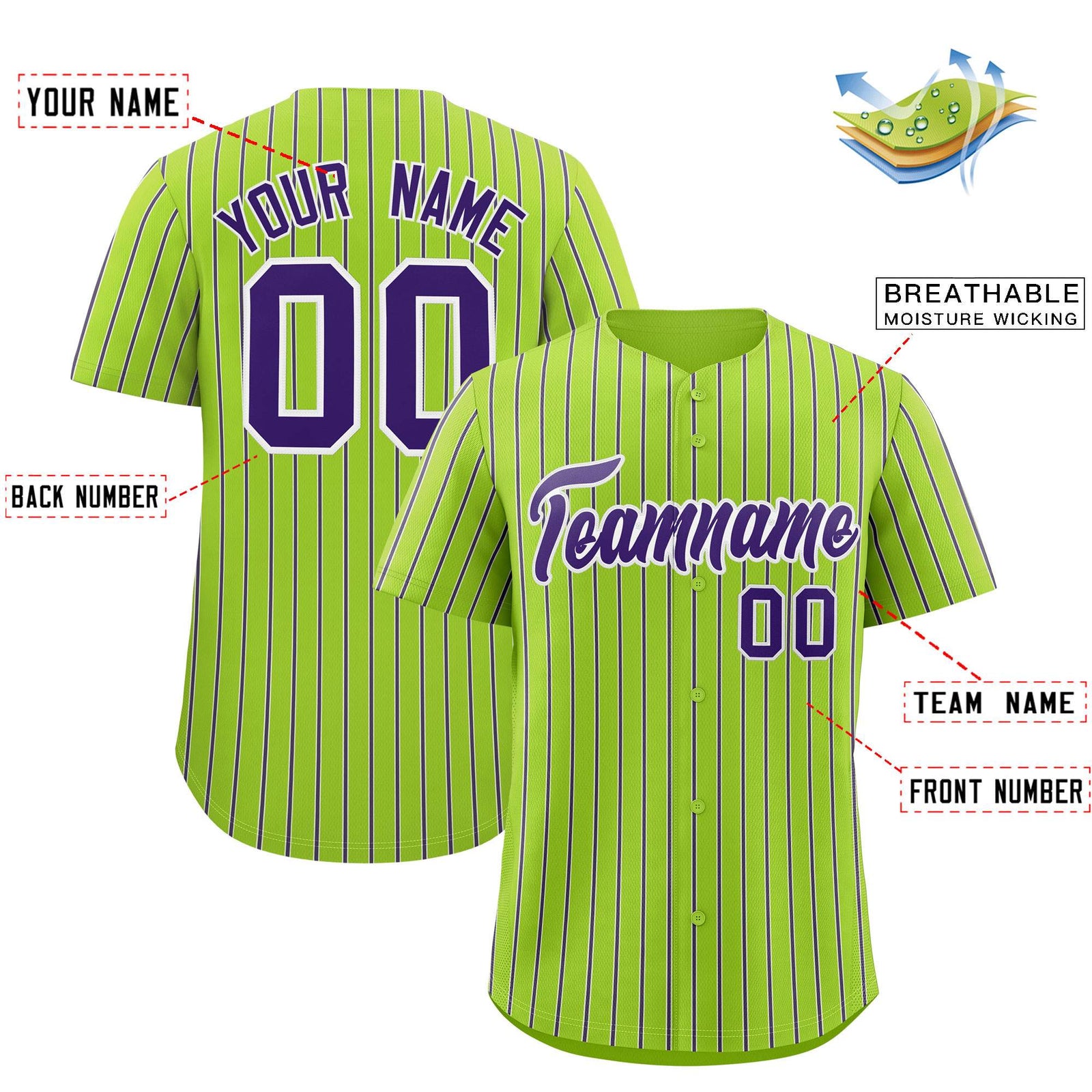 Custom Neon Green White Tricolor Stripe Fashion Authentic Baseball Jersey