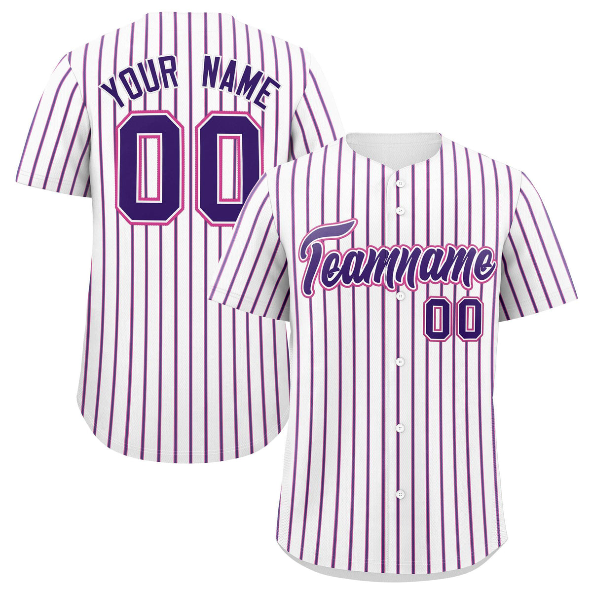 Custom White Pink Tricolor Stripe Fashion Authentic Baseball Jersey