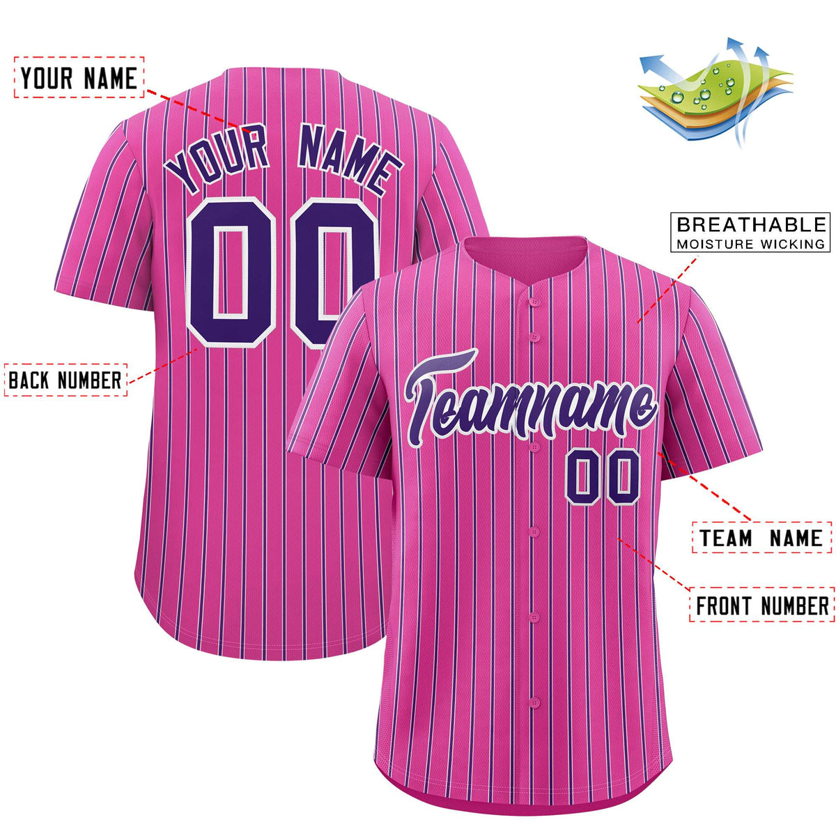 Custom Pink White Tricolor Stripe Fashion Authentic Baseball Jersey