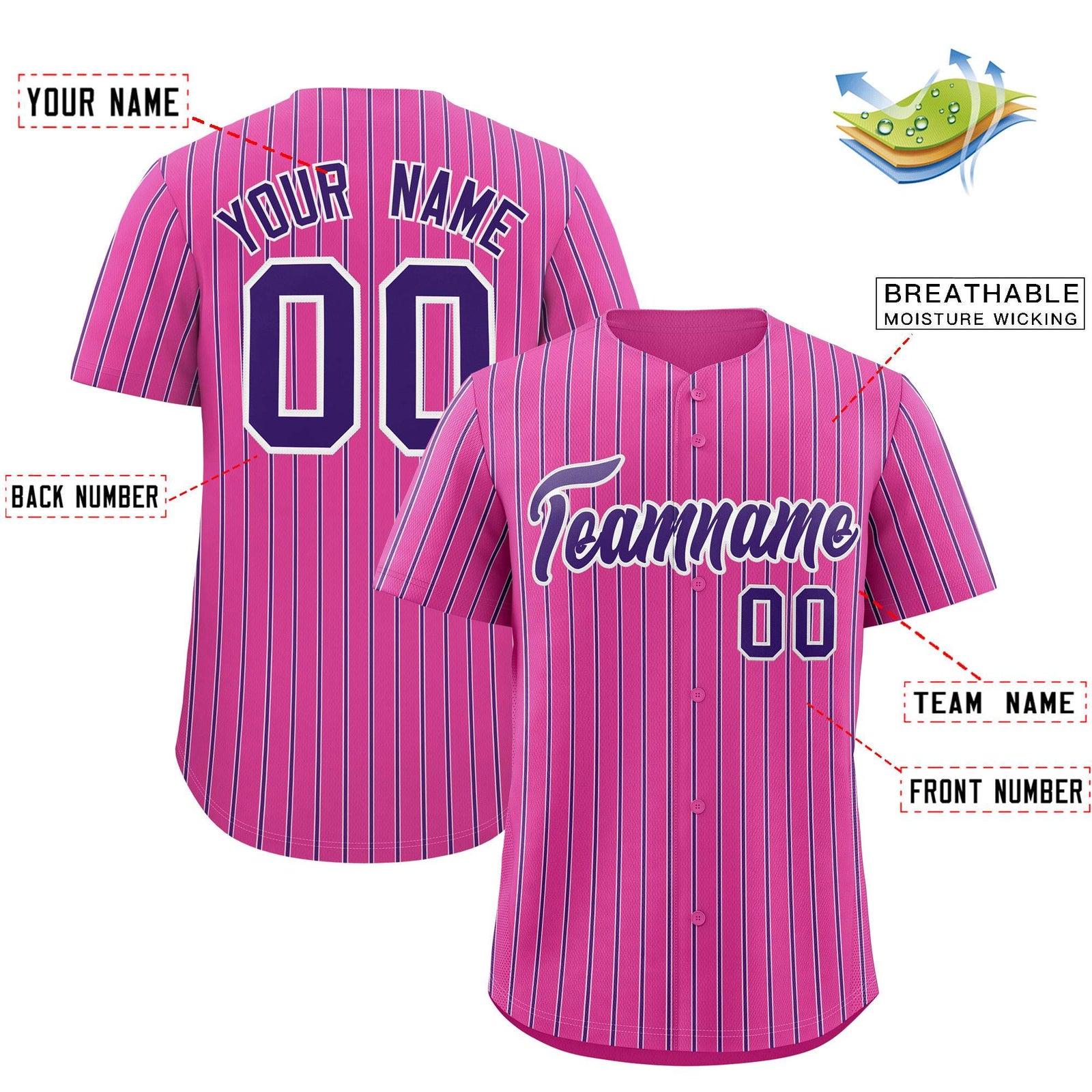 Custom Pink White Tricolor Stripe Fashion Authentic Baseball Jersey