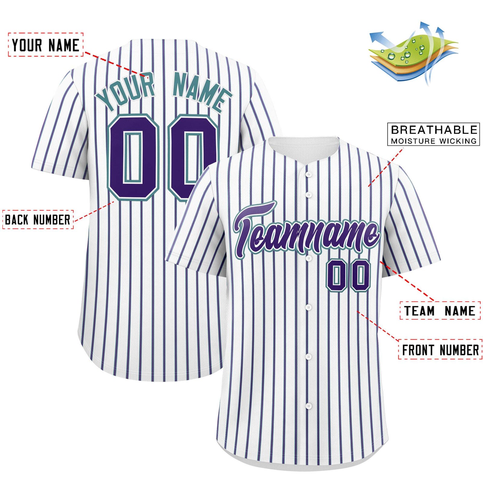 Custom White Aqua Tricolor Stripe Fashion Authentic Baseball Jersey