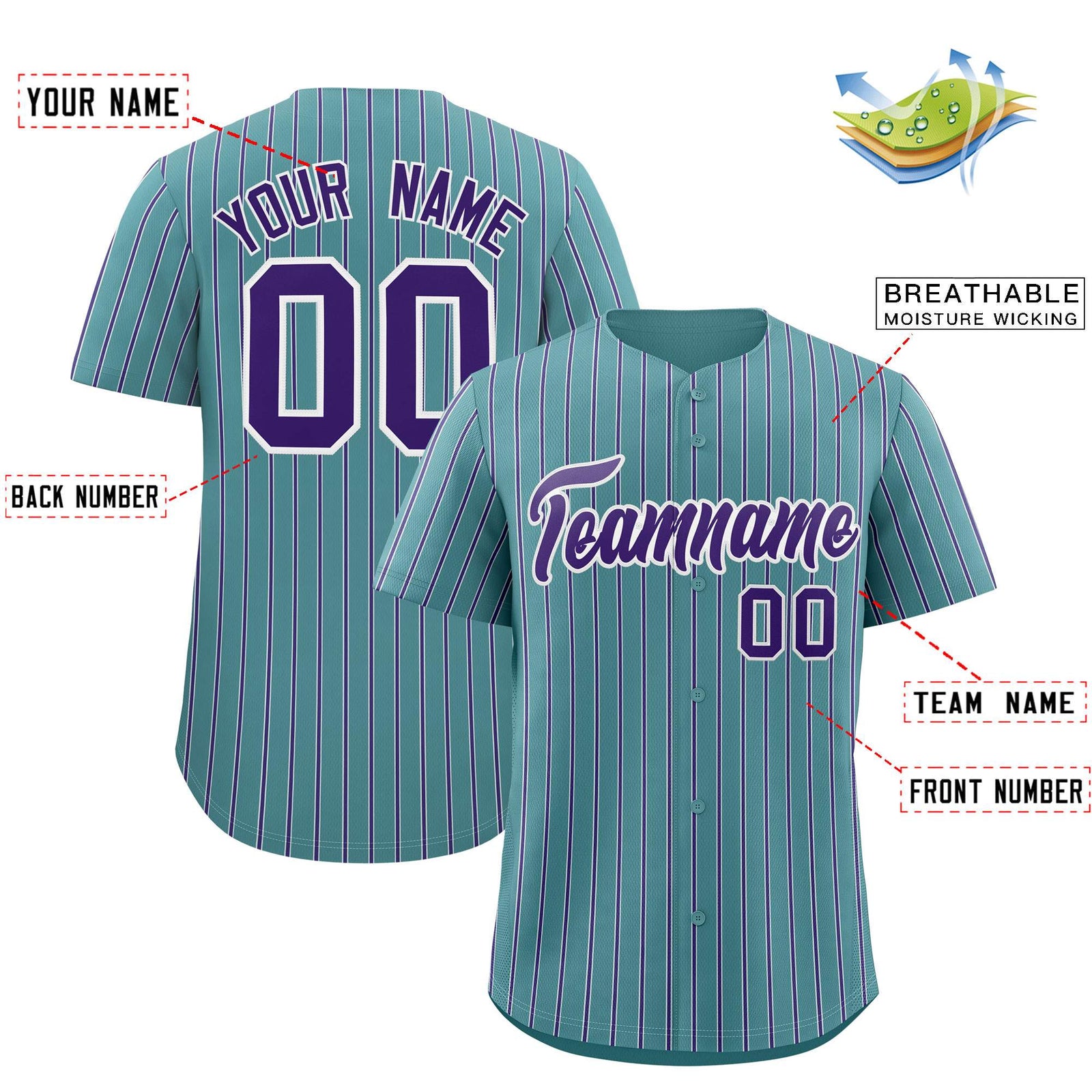 Custom Aqua White Tricolor Stripe Fashion Authentic Baseball Jersey