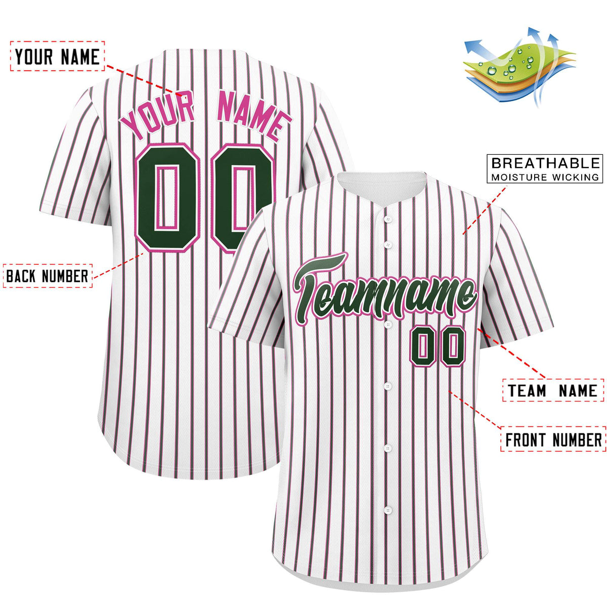 Custom White Pink Tricolor Stripe Fashion Authentic Baseball Jersey