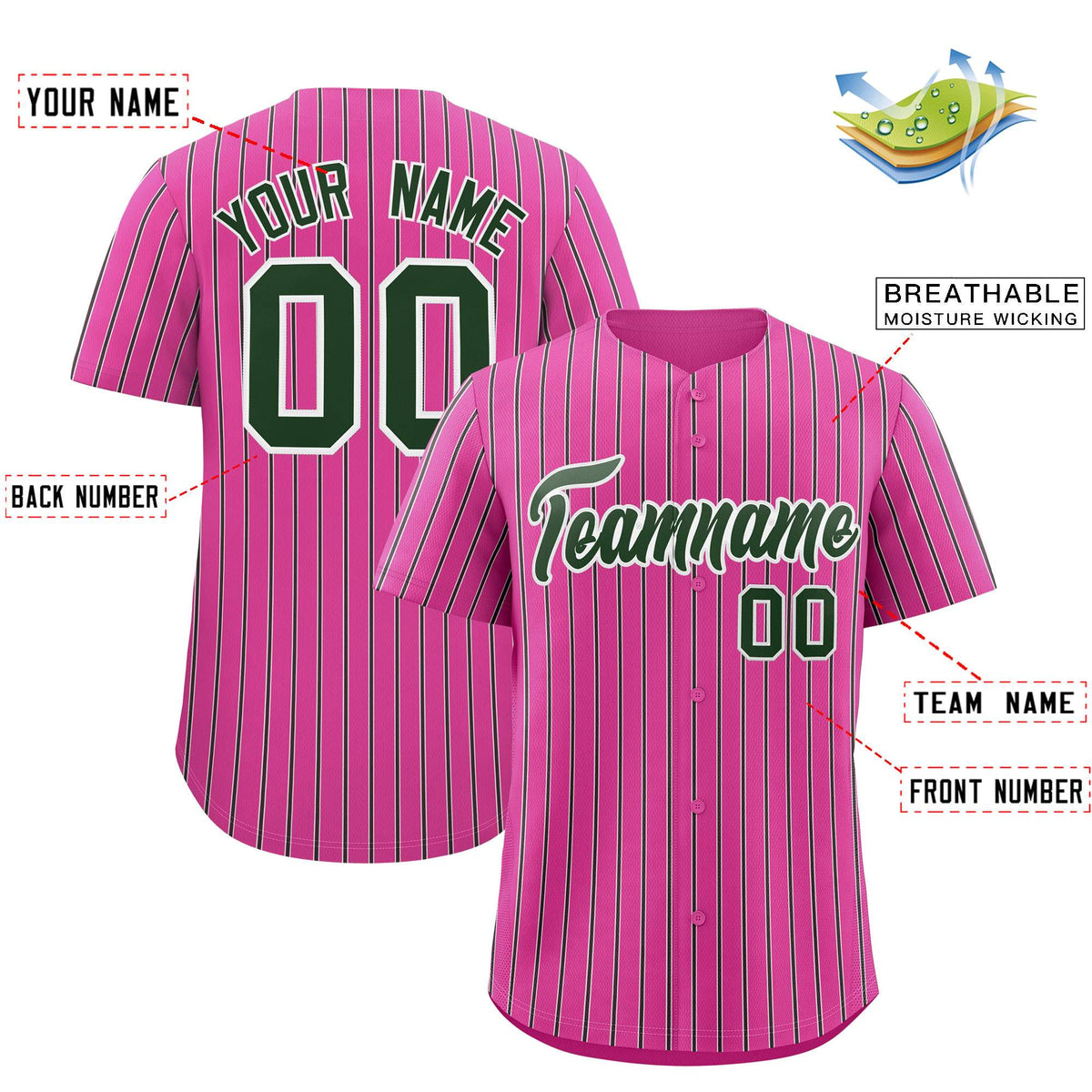 Custom Pink White Tricolor Stripe Fashion Authentic Baseball Jersey