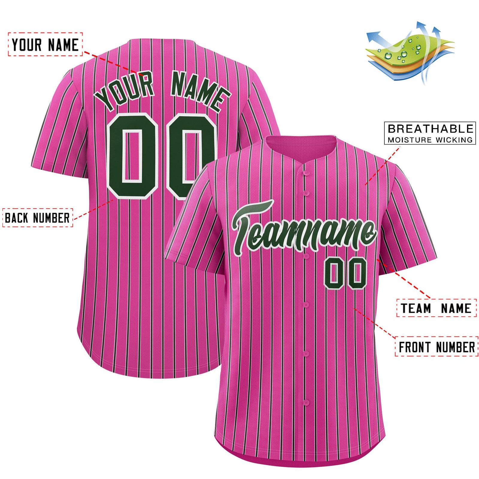 Custom Pink White Tricolor Stripe Fashion Authentic Baseball Jersey