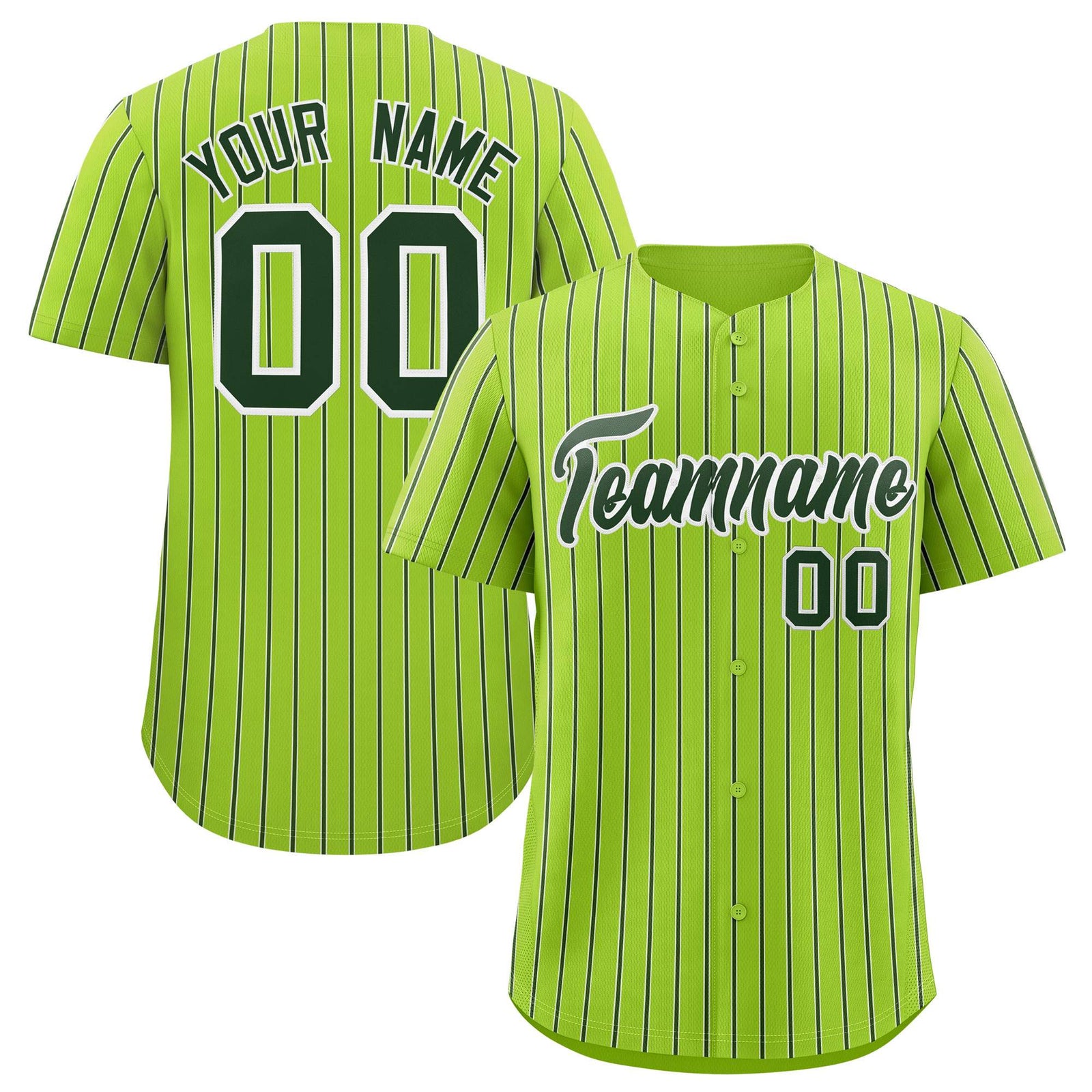 Custom Neon Green White Tricolor Stripe Fashion Authentic Baseball Jersey