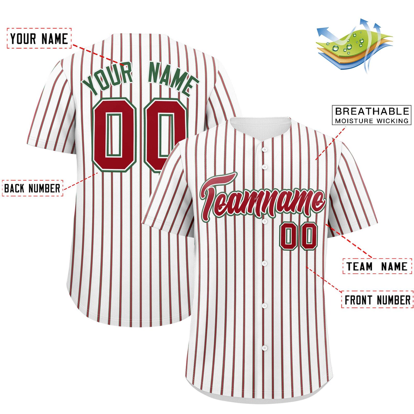 Custom White Kelly Green Tricolor Stripe Fashion Authentic Baseball Jersey