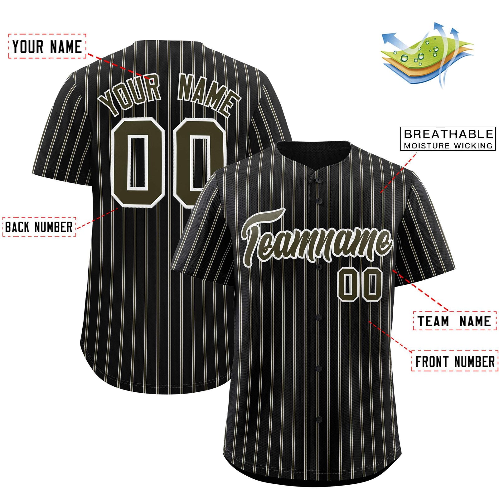 Custom Black White Tricolor Stripe Fashion Authentic Baseball Jersey