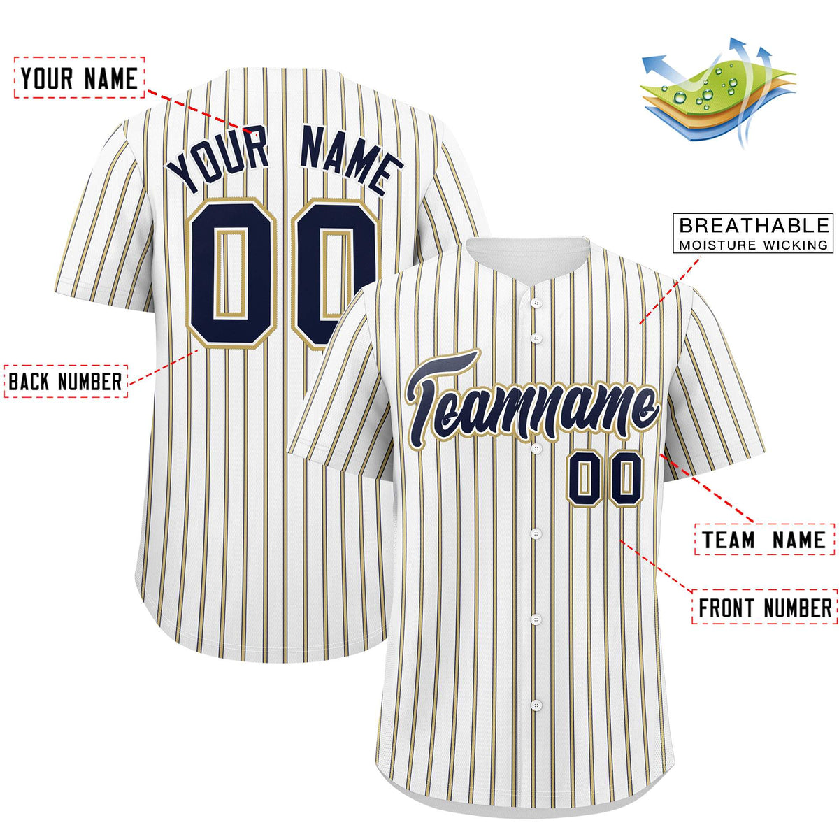 Custom White Navy Tricolor Stripe Fashion Authentic Baseball Jersey