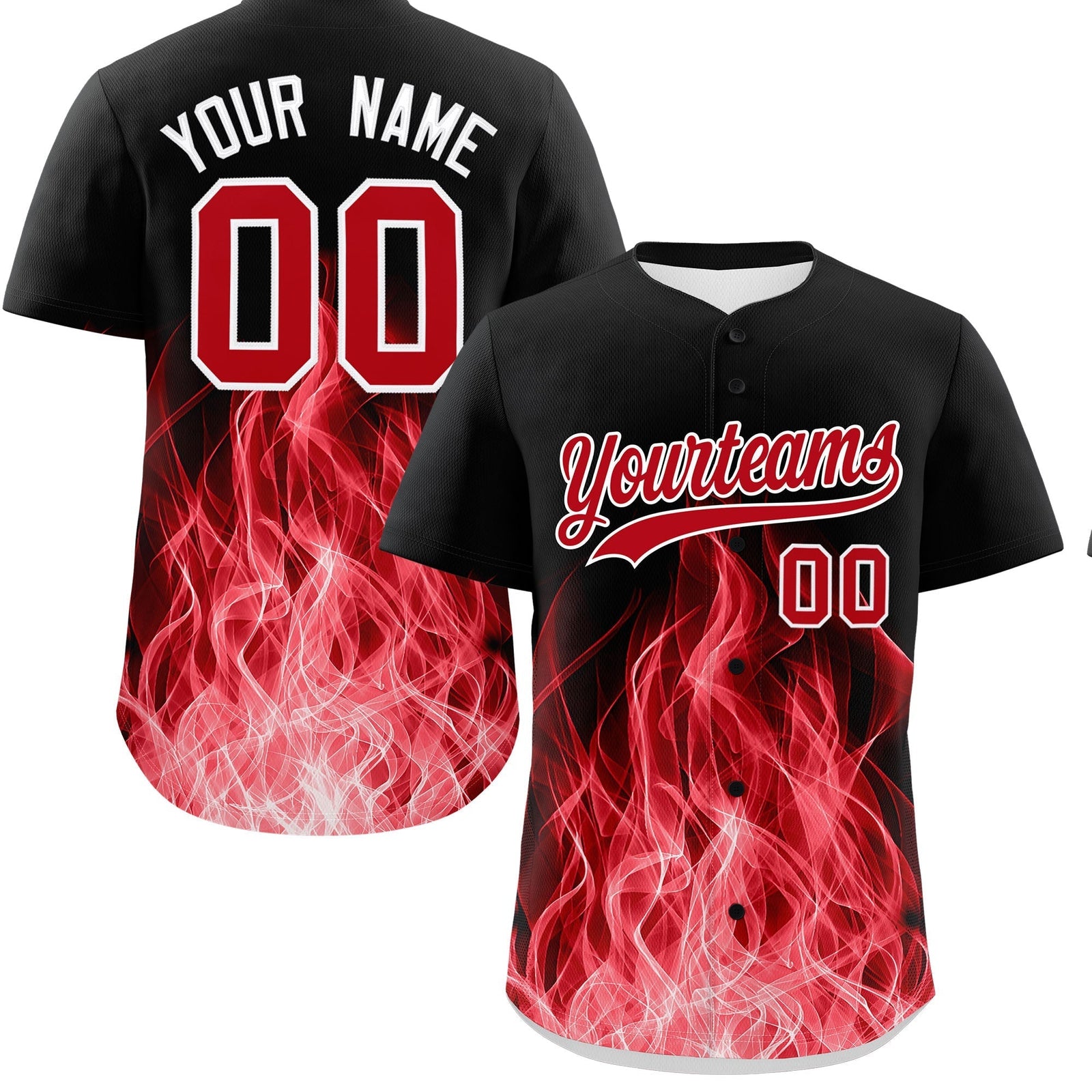 Custom Black Red White Flame Graffiti Pattern Personalization Baseball Jersey| KXKSHOP