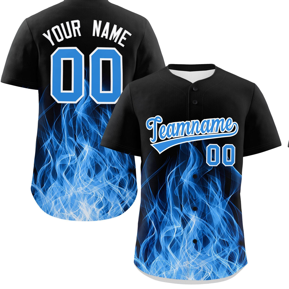 Custom Black Light Blue White Flame Graffiti Pattern Personalization Baseball Jersey| KXKSHOP