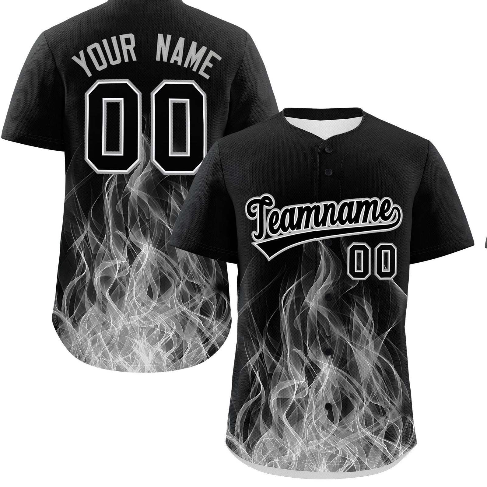 Custom Black White Gray Flame Graffiti Pattern Personalization Baseball Jersey| KXKSHOP