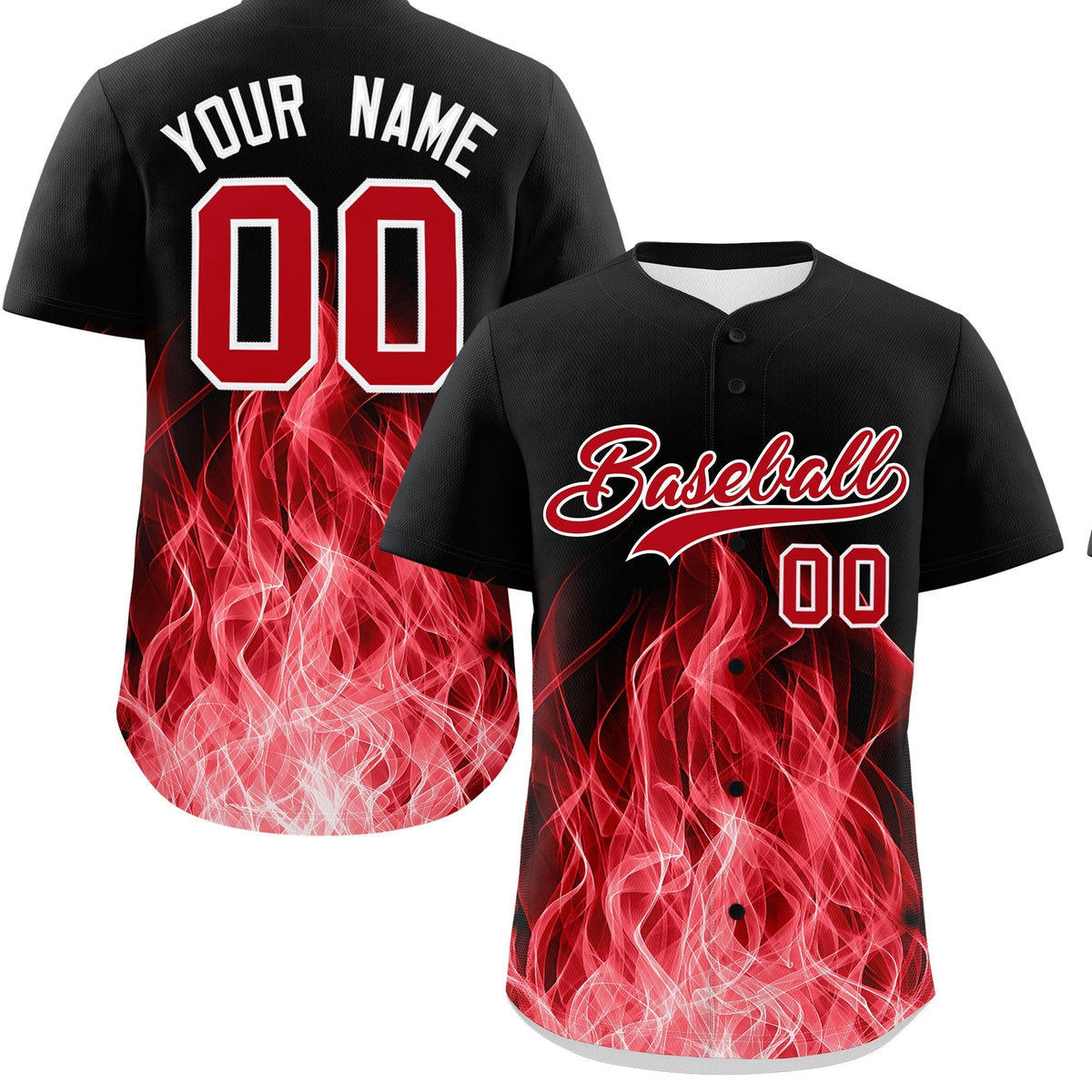 Custom Black Red White Flame Graffiti Pattern Personalization Baseball Jersey| KXKSHOP