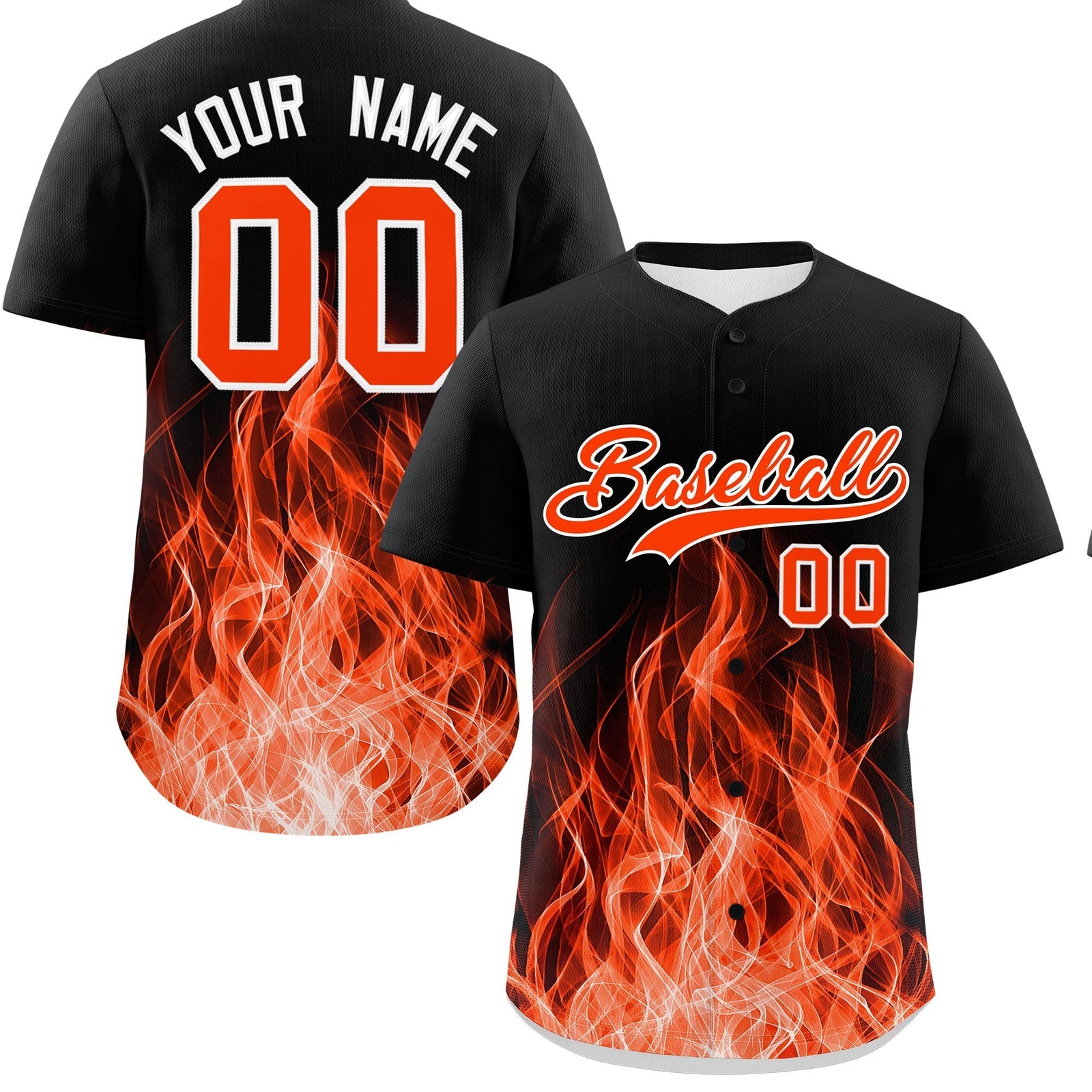 Custom Black Orange White Flame Graffiti Pattern Personalization Baseball Jersey| KXKSHOP
