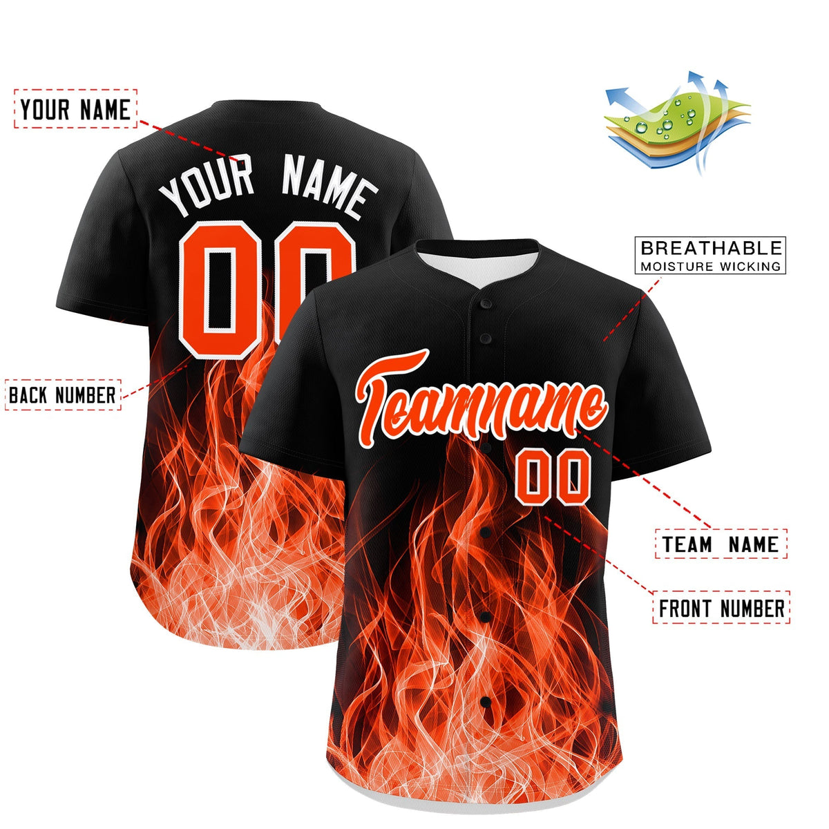 Custom Black Orange White Flame Graffiti Pattern Personalization Baseball Jersey| KXKSHOP