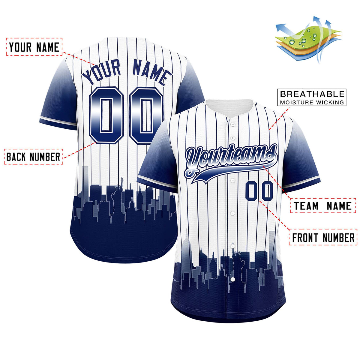 Custom White New York City Silhouette Authentic Baseball Jersey
