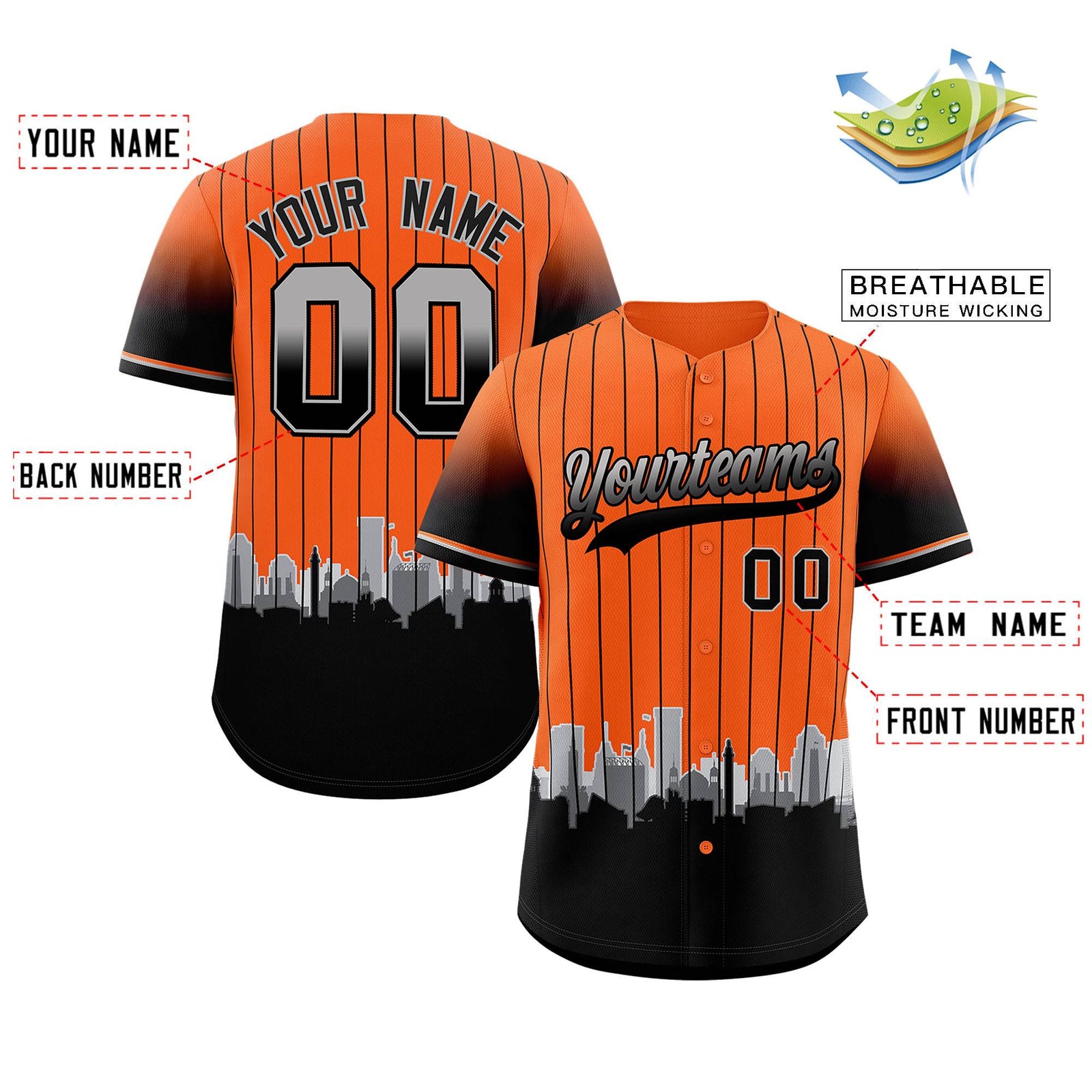 Custom Orange Baltimore City Silhouette Authentic Baseball Jersey