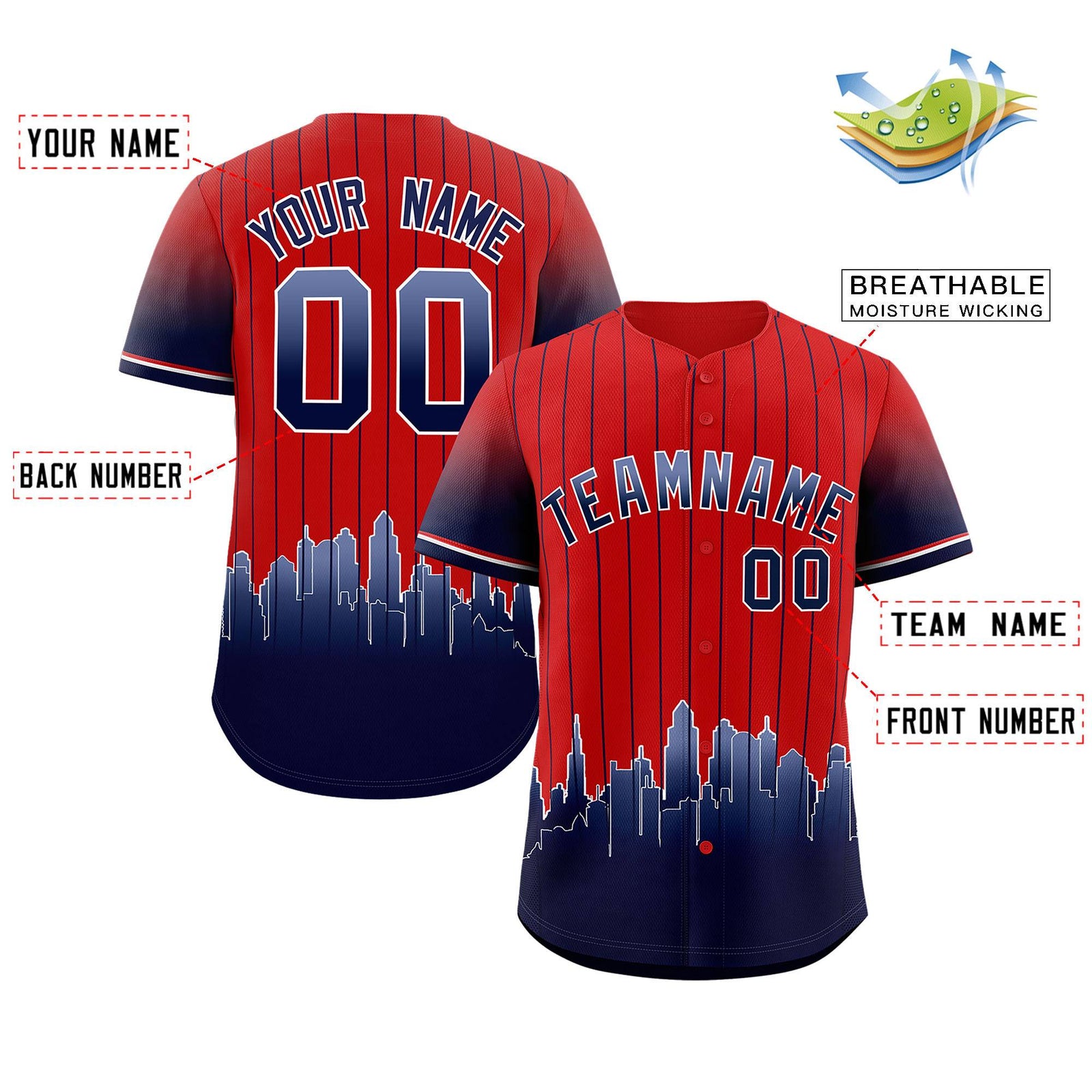 Custom Red Boston City Silhouette Authentic Baseball Jersey