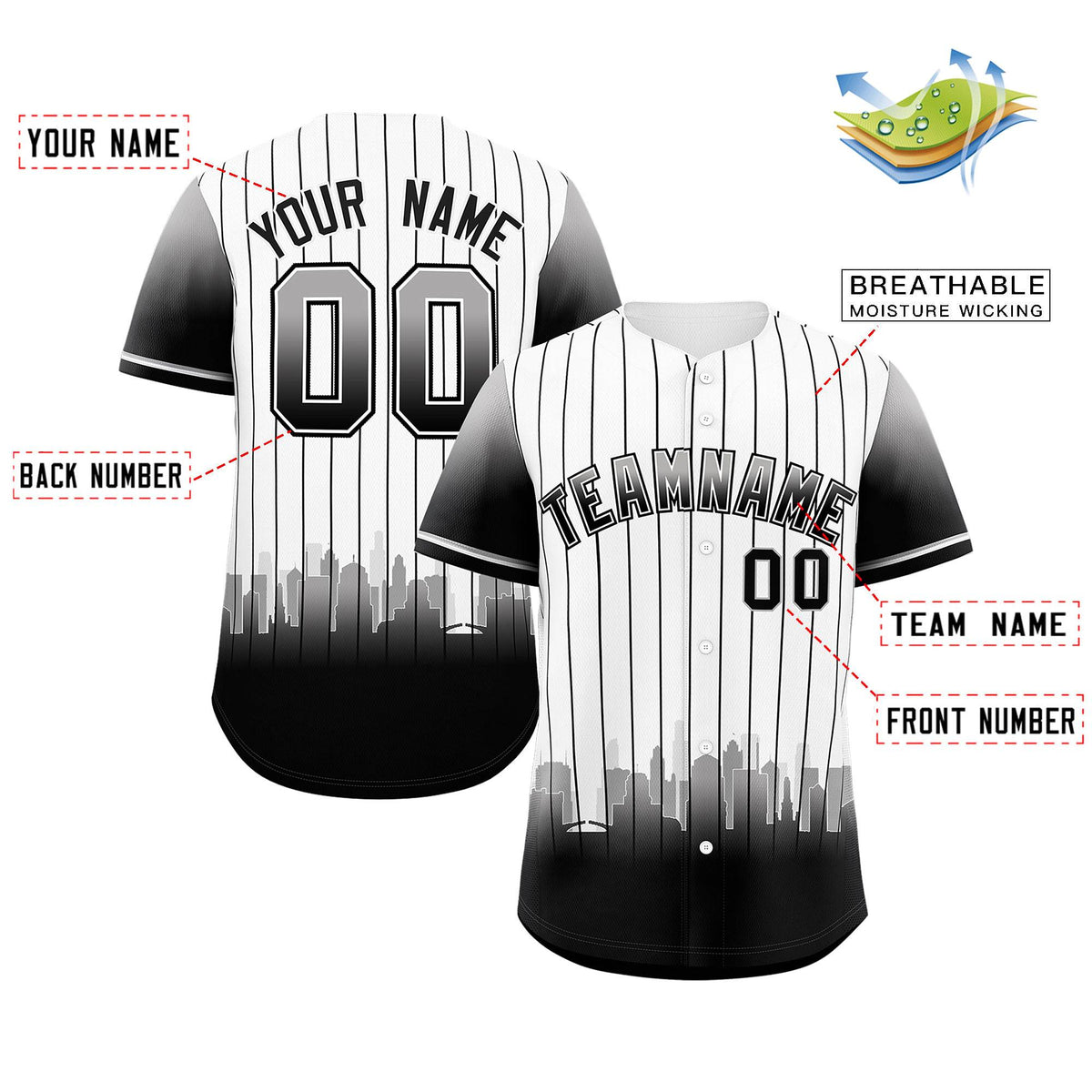 Custom White Chicago City Silhouette Authentic Baseball Jersey