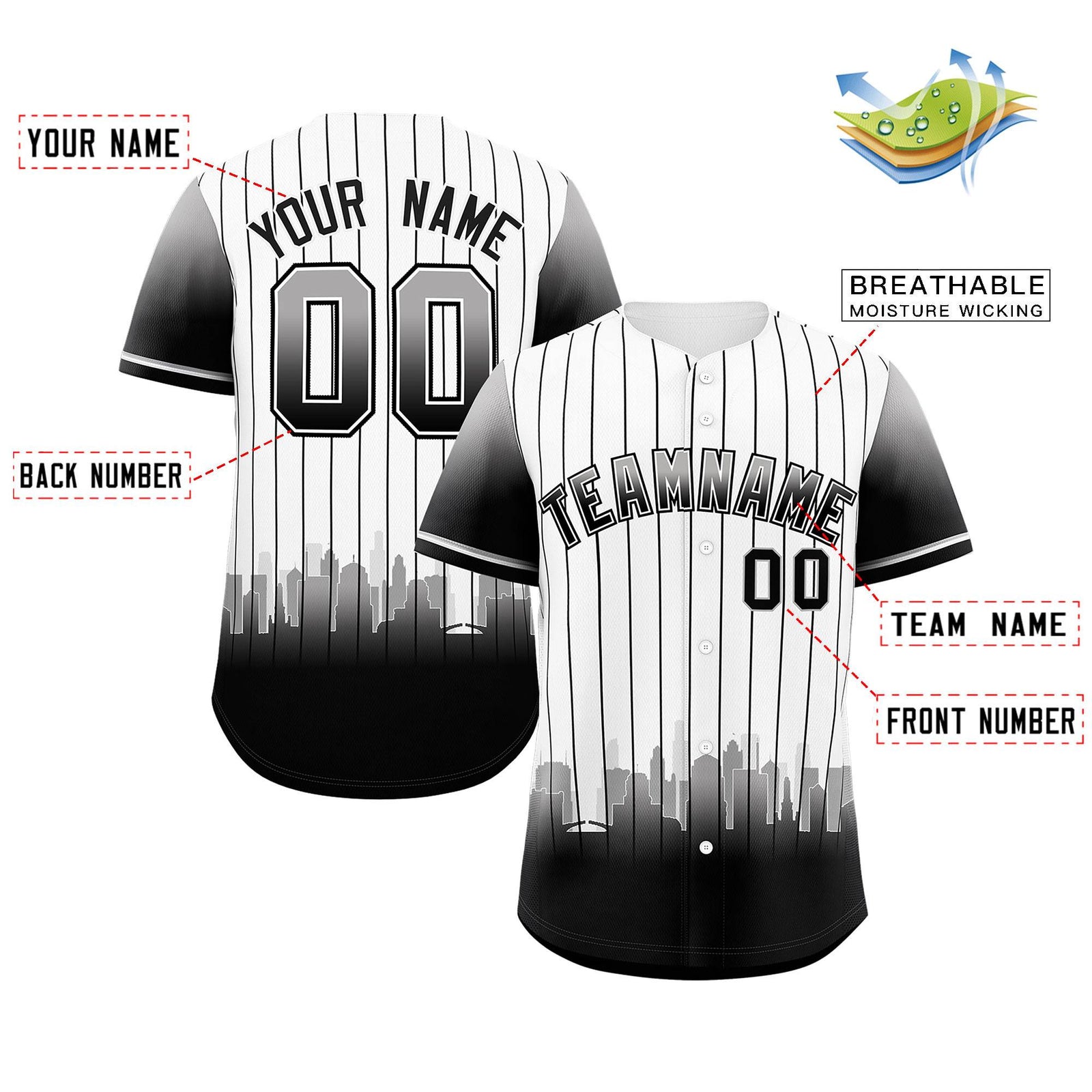 Custom White Chicago City Silhouette Authentic Baseball Jersey
