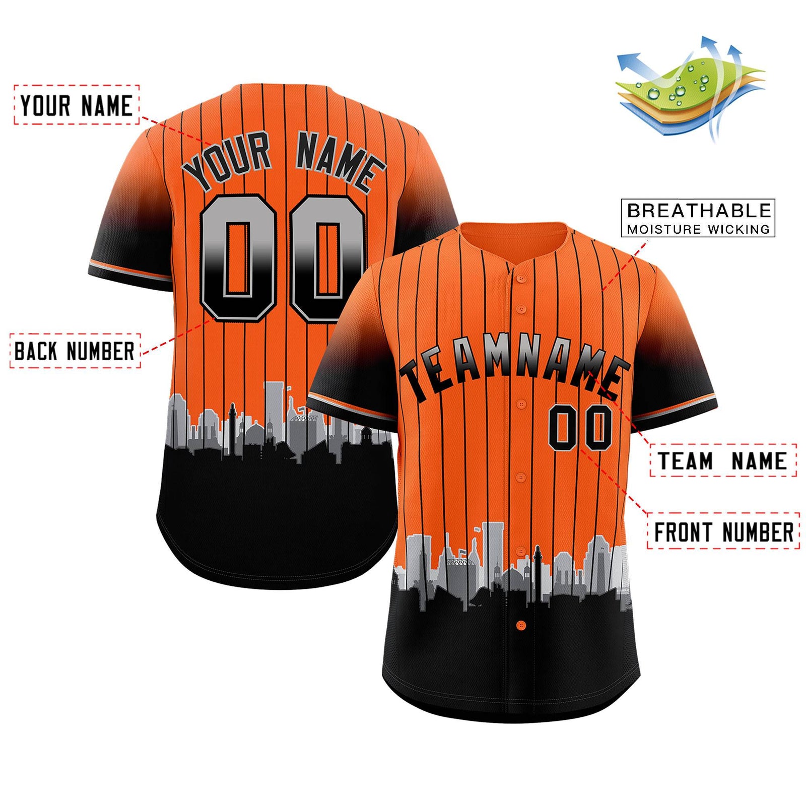 Custom Orange Baltimore City Silhouette Authentic Baseball Jersey