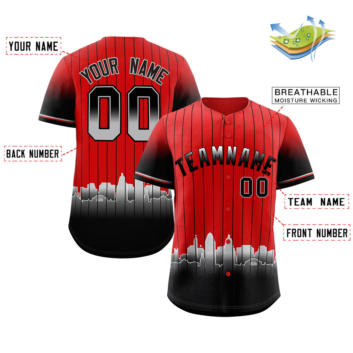 Custom Red Cincinnati City Silhouette Authentic Baseball Jersey