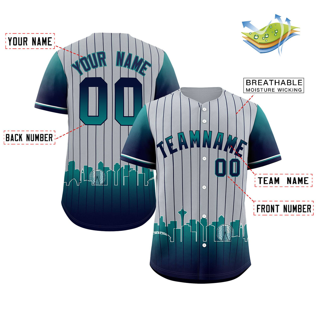 Custom Gray Seattle City Silhouette Authentic Baseball Jersey
