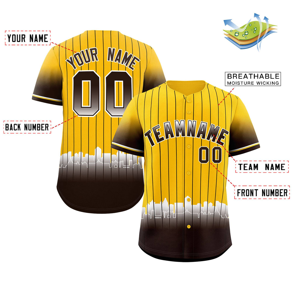 Custom Yellow San Diego City Silhouette Authentic Baseball Jersey