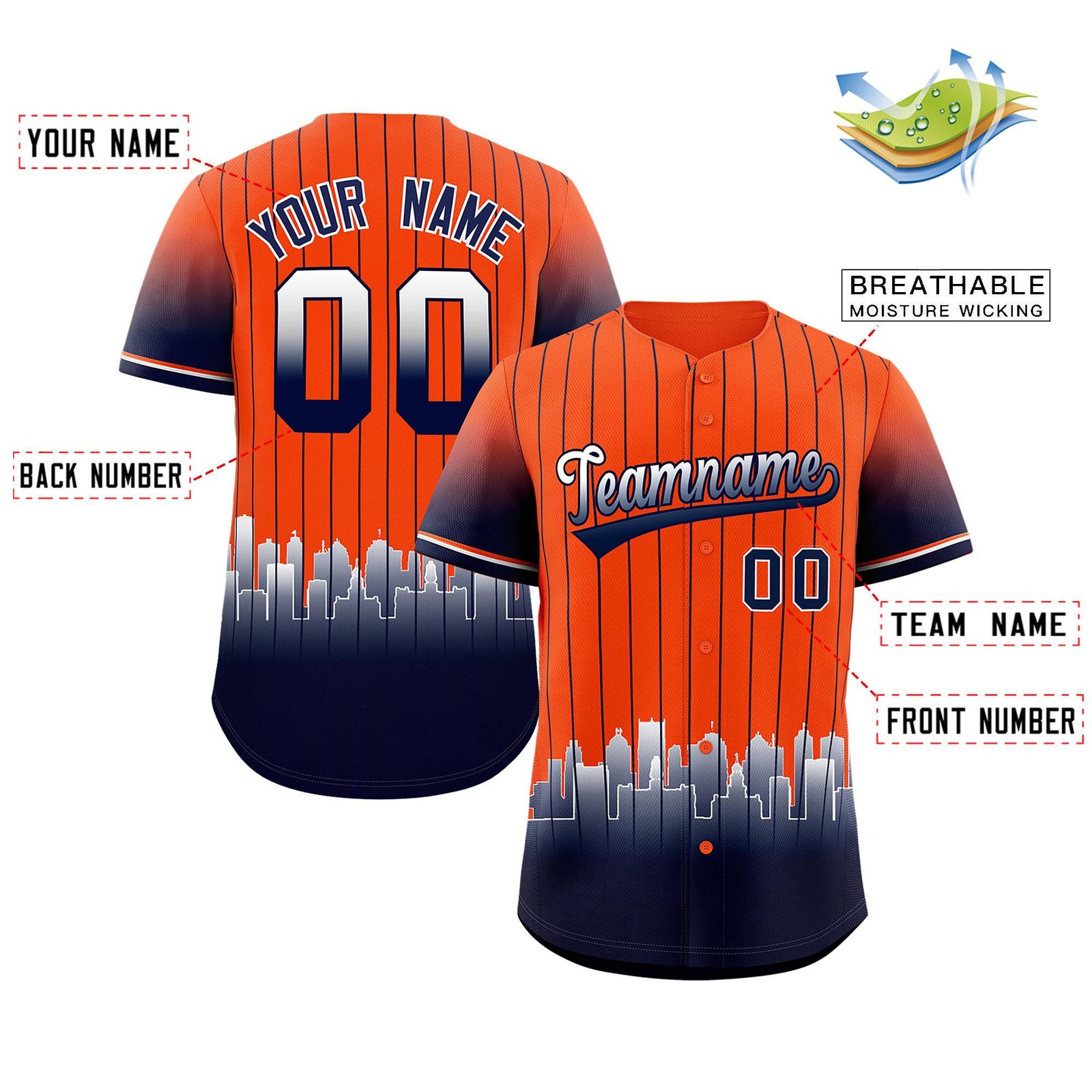 Custom Orange Detroit City Silhouette Authentic Baseball Jersey