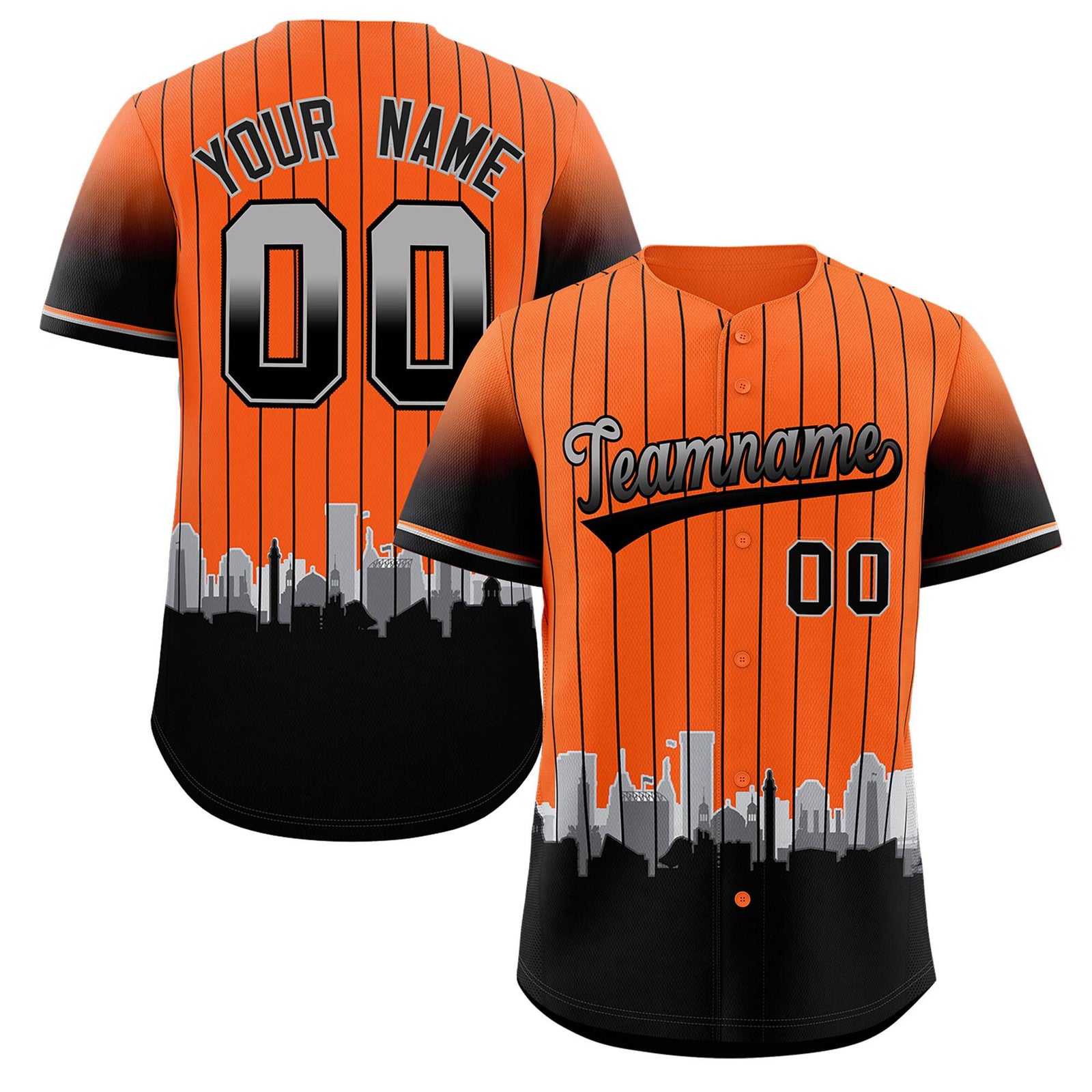 Custom Orange Baltimore City Silhouette Authentic Baseball Jersey