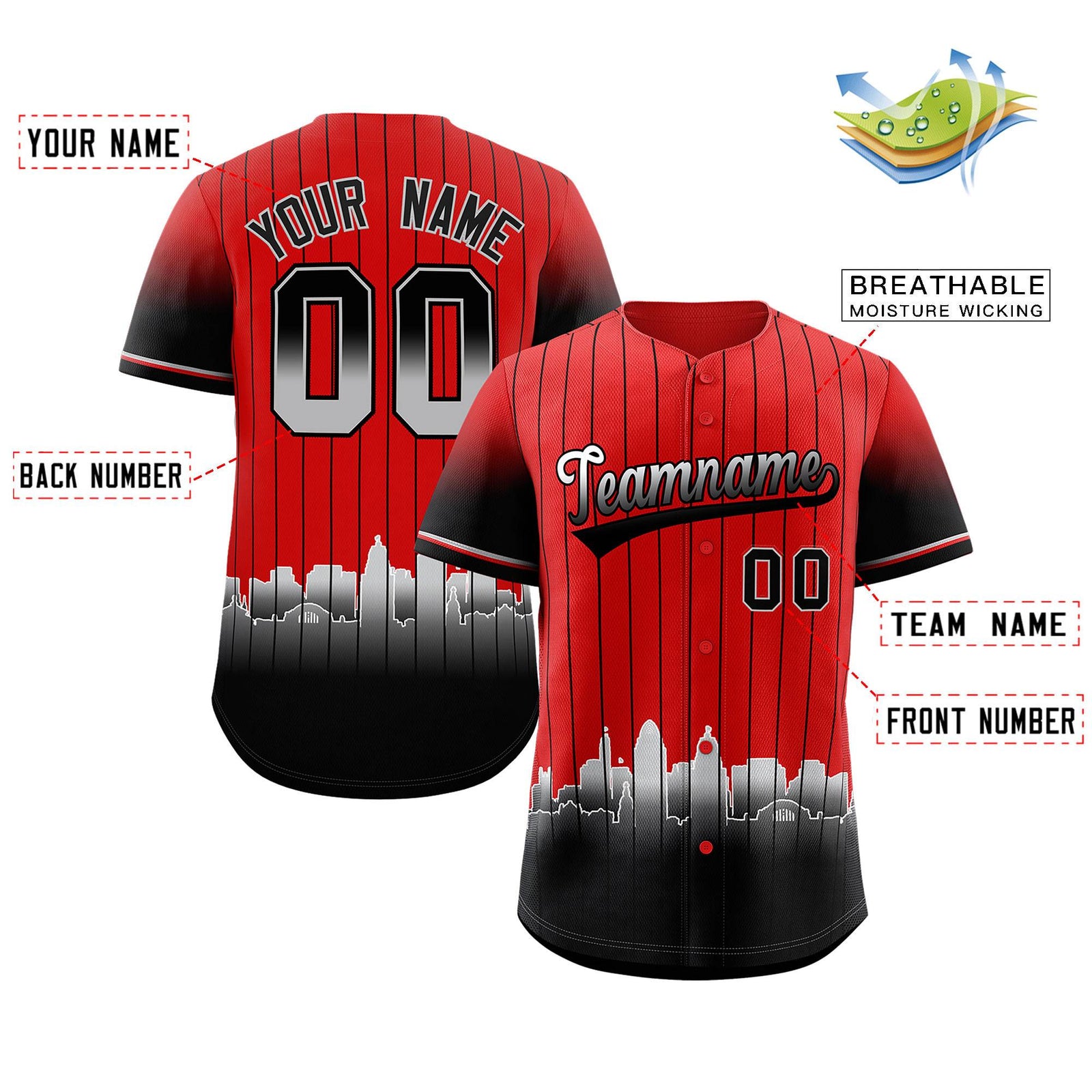 Custom Red Cincinnati City Silhouette Authentic Baseball Jersey